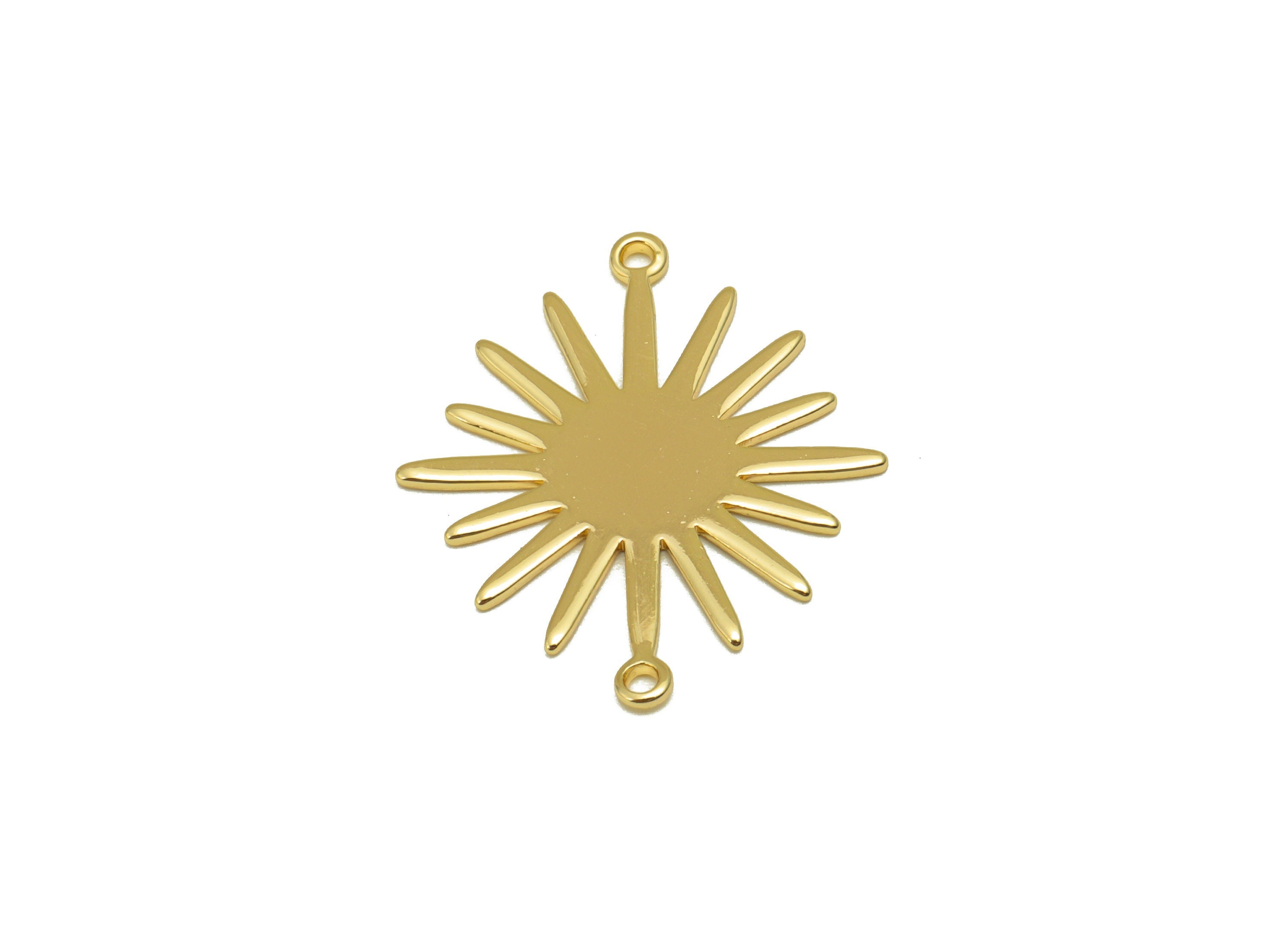Brass Earring Connector - Sun Earring Connector - Sunshine Necklace Connector - For Bracelet - 18K Real Gold Plated -26.83x22x1mm - RGP6703 - DOMEDBAZAAR