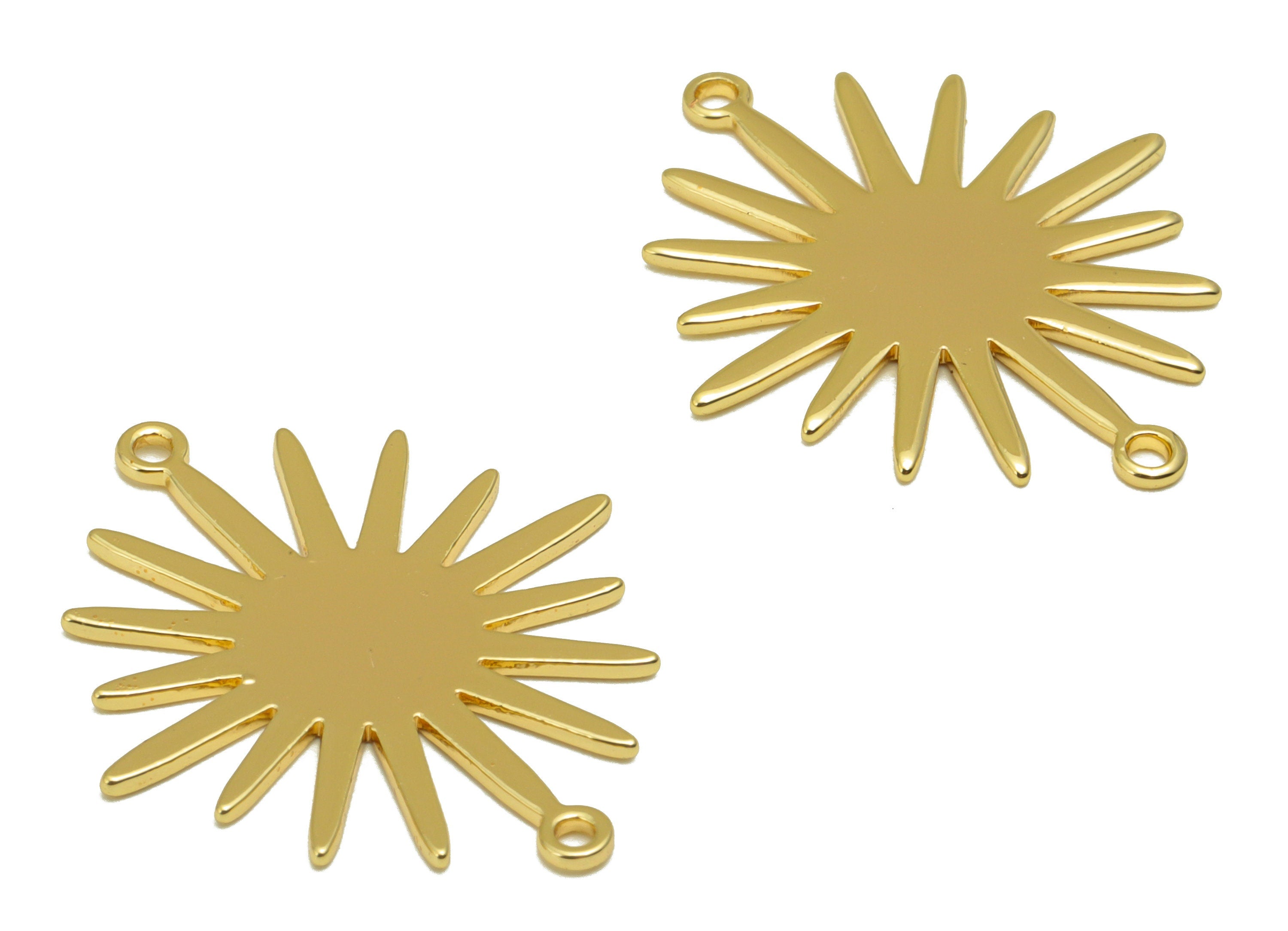 Brass Earring Connector - Sun Earring Connector - Sunshine Necklace Connector - For Bracelet - 18K Real Gold Plated -26.83x22x1mm - RGP6703 - DOMEDBAZAAR