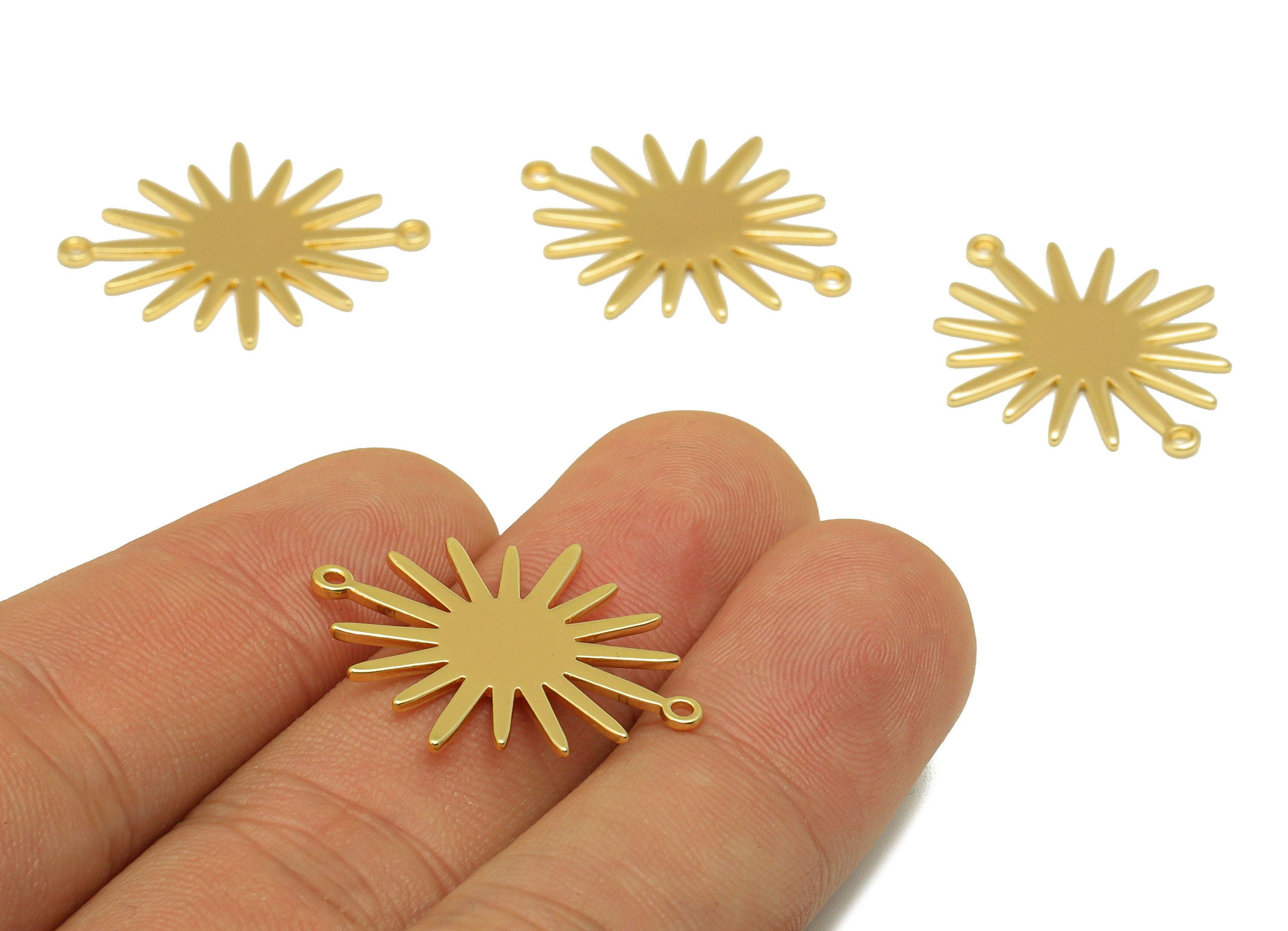 Brass Earring Connector - Sun Earring Connector - Sunshine Necklace Connector - For Bracelet - 18K Real Gold Plated -26.83x22x1mm - RGP6703 - DOMEDBAZAAR