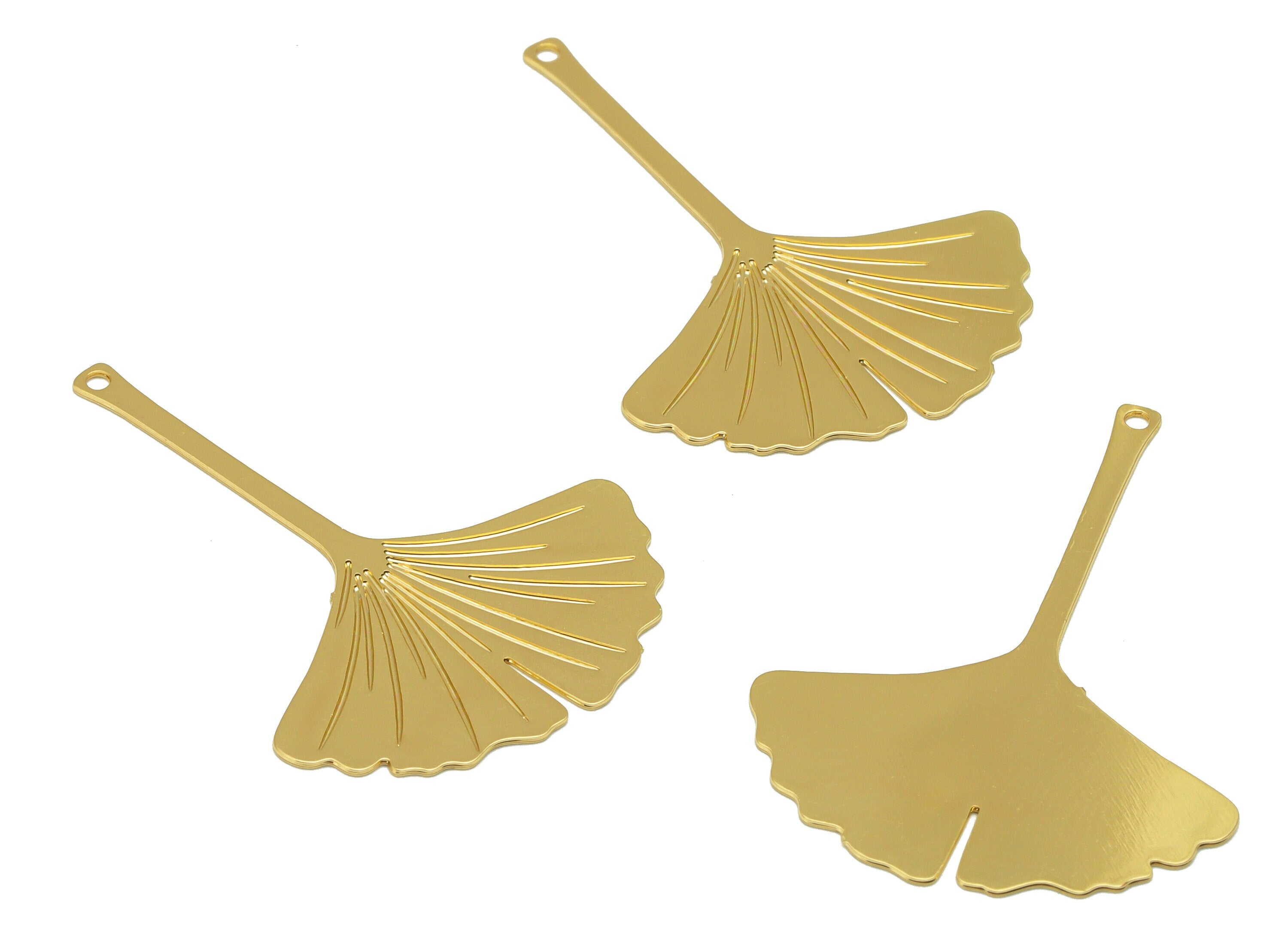 Brass Earring Charm - Ginkgo Leaf Earring Charm - Brass Botanical Pendant - Leaf Earring Charm -KC Gold tone plated - 35x25x0.5mm - RGP6701 - DOMEDBAZAAR
