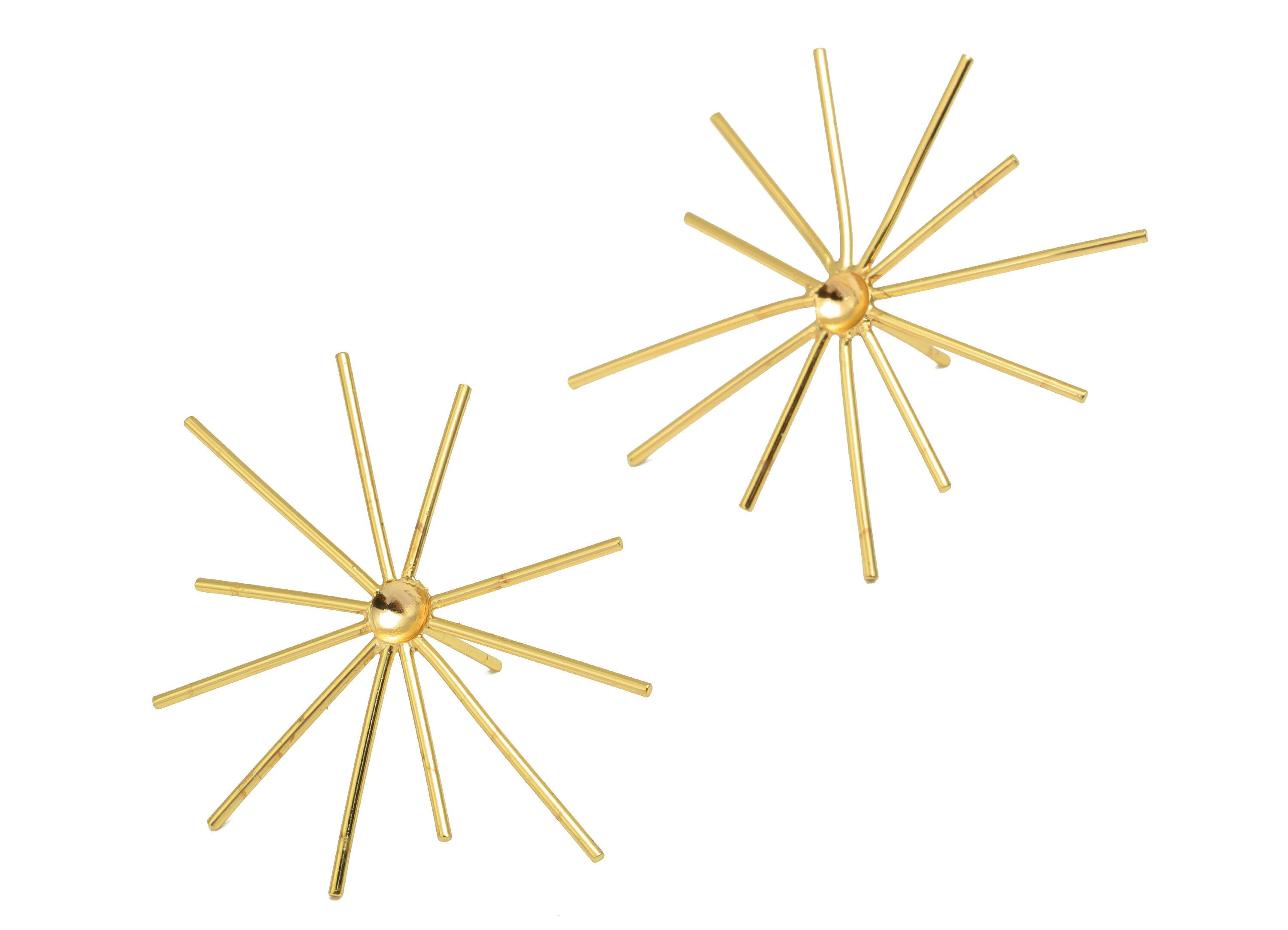 Brass Sun Earring Charm - Brass Sunshine Pendant - Sunshine Charm for Necklace - Star Earring Wire-18K Real Gold Plated-39x34x1mm - RGP6705 - DOMEDBAZAAR