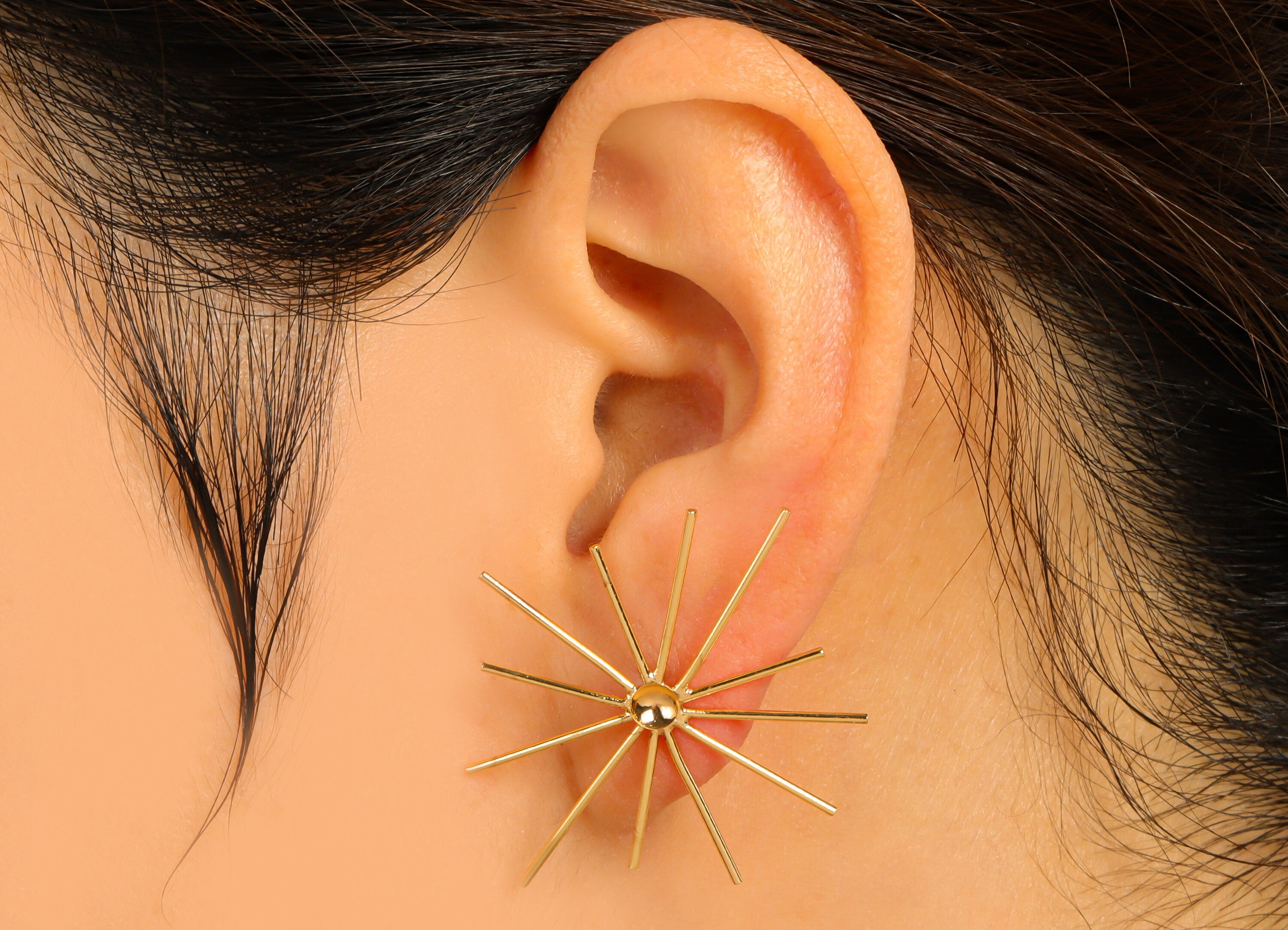 Brass Sun Earring Charm - Brass Sunshine Pendant - Sunshine Charm for Necklace - Star Earring Wire-18K Real Gold Plated-39x34x1mm - RGP6705 - DOMEDBAZAAR