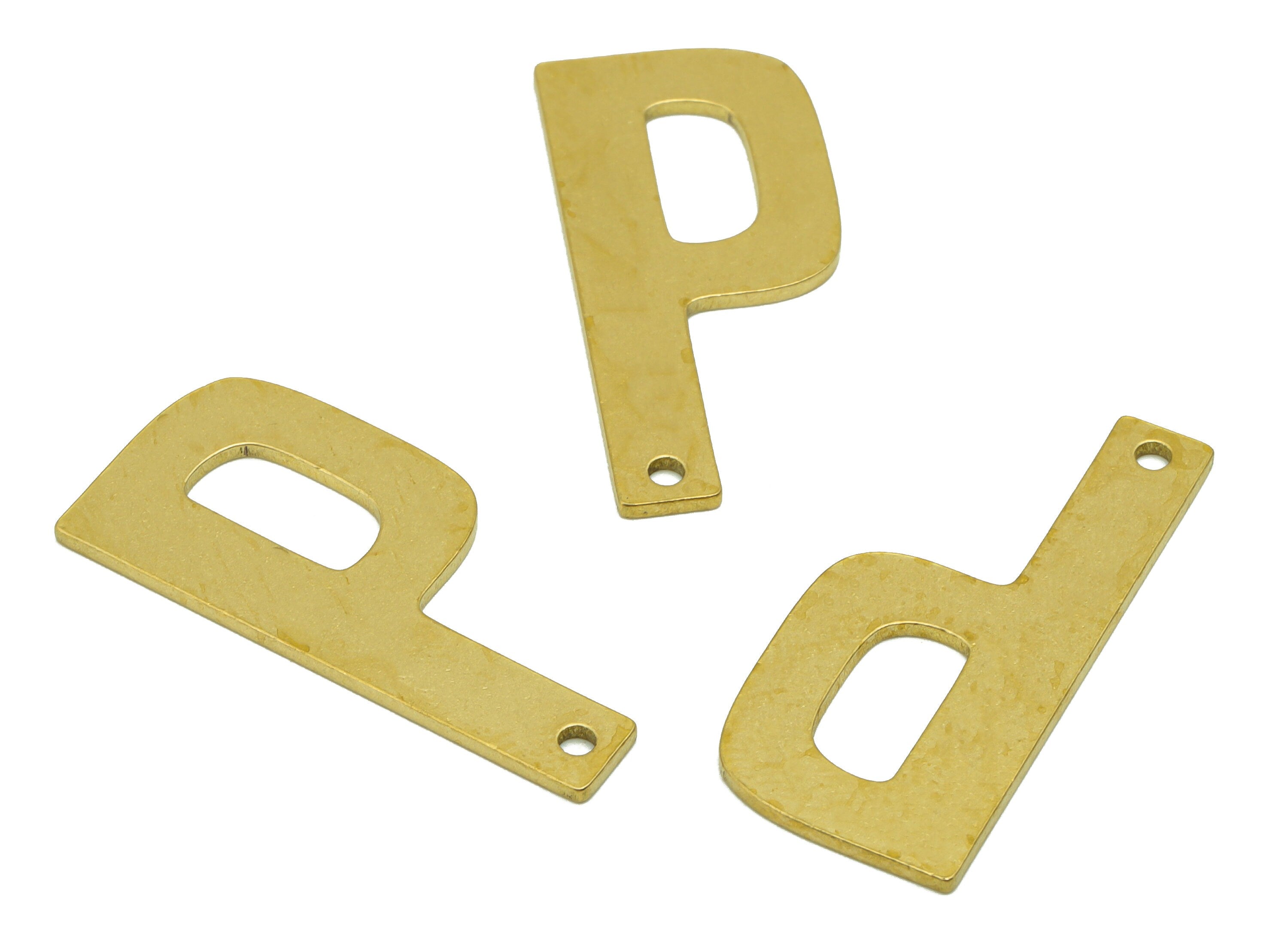 Brass Letter Earring Charm - Raw Brass P Earring - Brass Letter Bracelet -For Necklace -Letter Necklace - 29.88x 13.66x 1mm - PP8611P - DOMEDBAZAAR