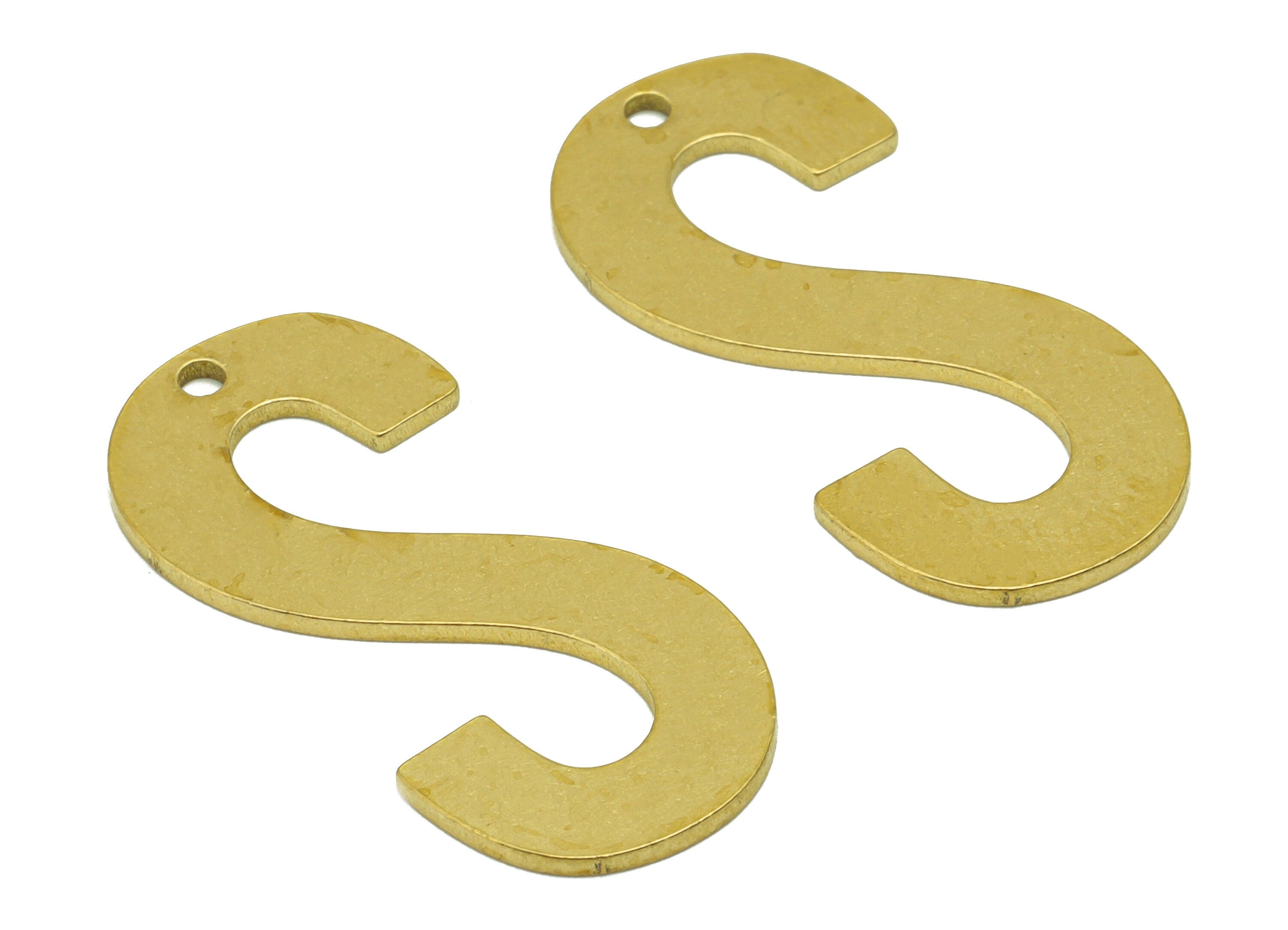 Brass Letter Earring Charm - Raw Brass S Earring - Brass Alphabet Charms - For Necklace -Letter Necklace -29.92x14.03x1mm - PP8611S - DOMEDBAZAAR
