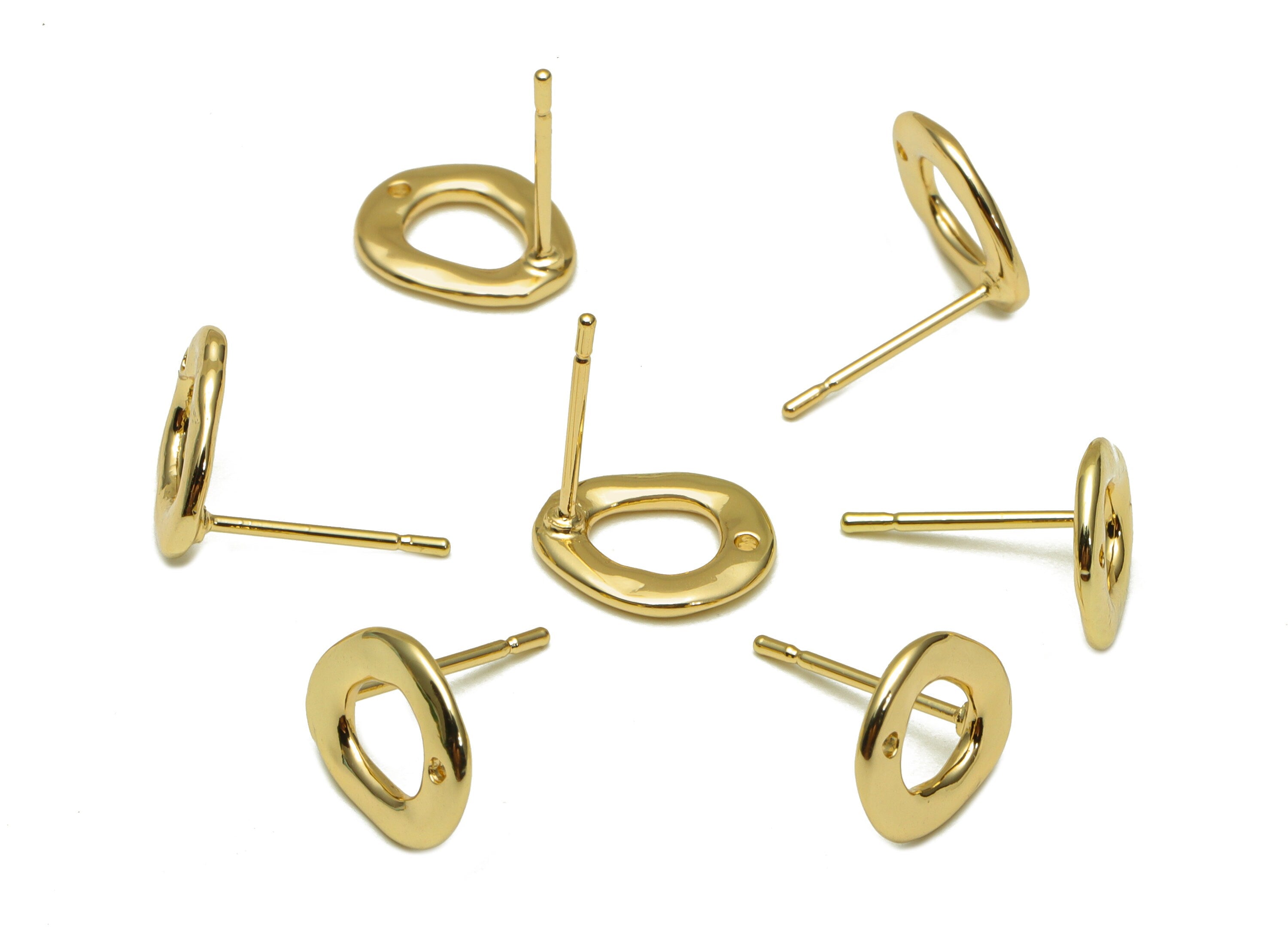 Brass Circle Earring Post - Brass Wavy Earring Stud - Ring Earring Findings - Donut Earring Post- KC Gold Tone Plated - 9.5x9x1mm - PP8615G - DOMEDBAZAAR