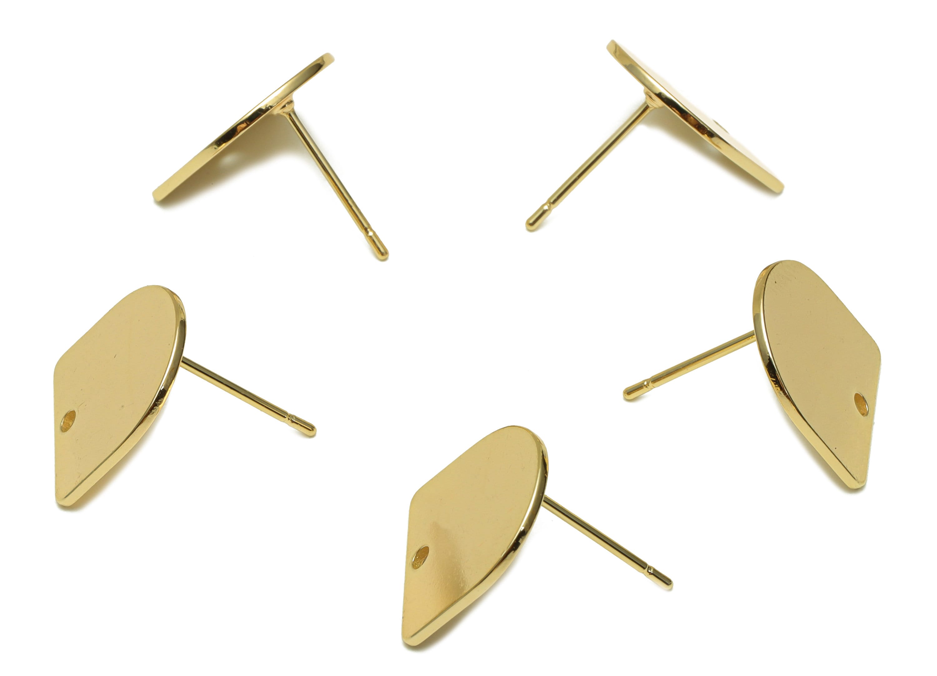 Brass Domed Stud Earring - Gold Domed Earring Post With Hole - 316 Stainless Steel - Half Oval Post- 18K Real Gold Plated-13x13x1mm -RGP6710 - DOMEDBAZAAR