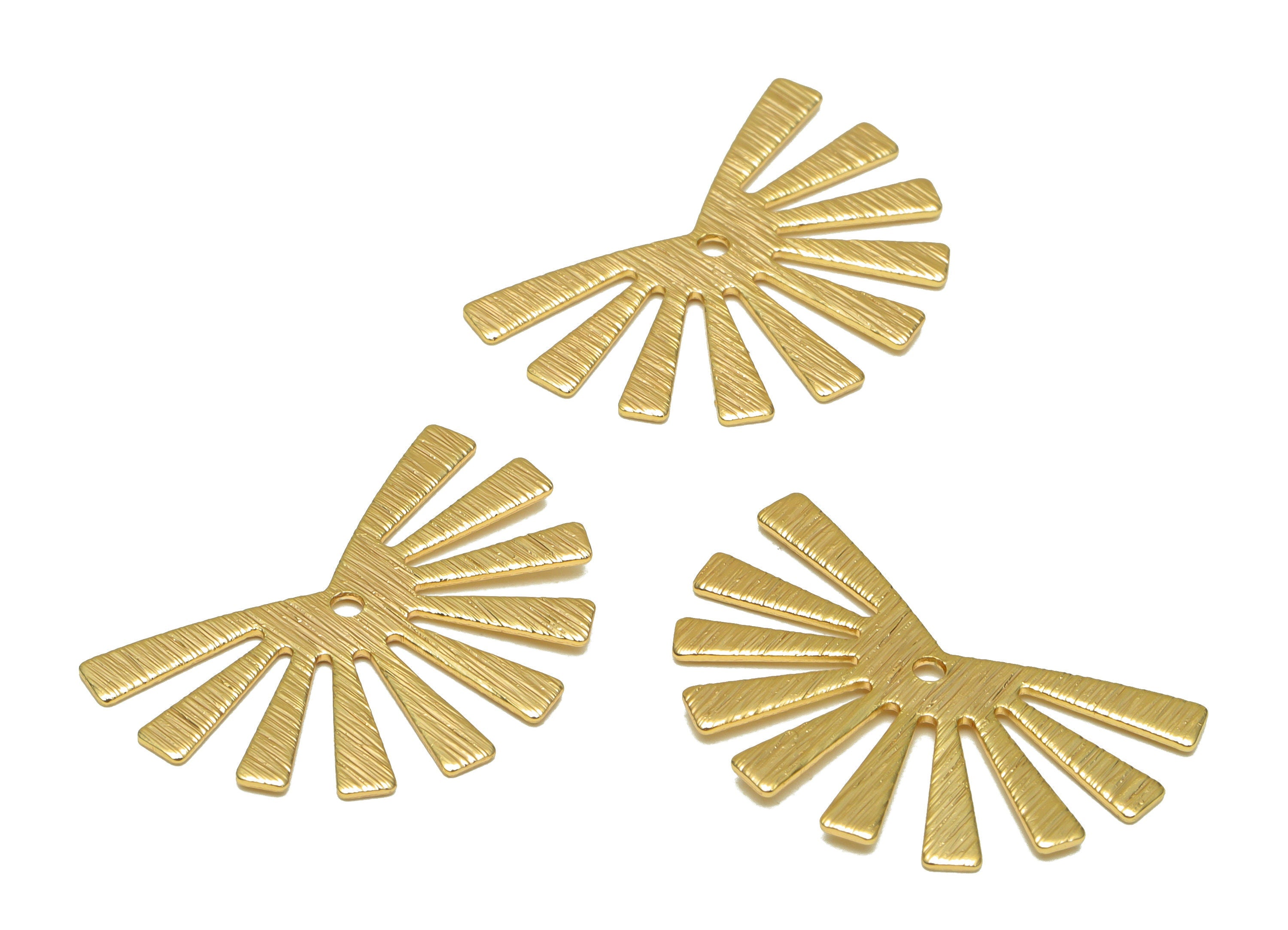 Brass Sun Earring Charms - Brass Textured Rising Sun Pendant - Earring Findings - 18K Real Gold Plated - 24.9x16.64x0.7mm - RGP6712 - DOMEDBAZAAR