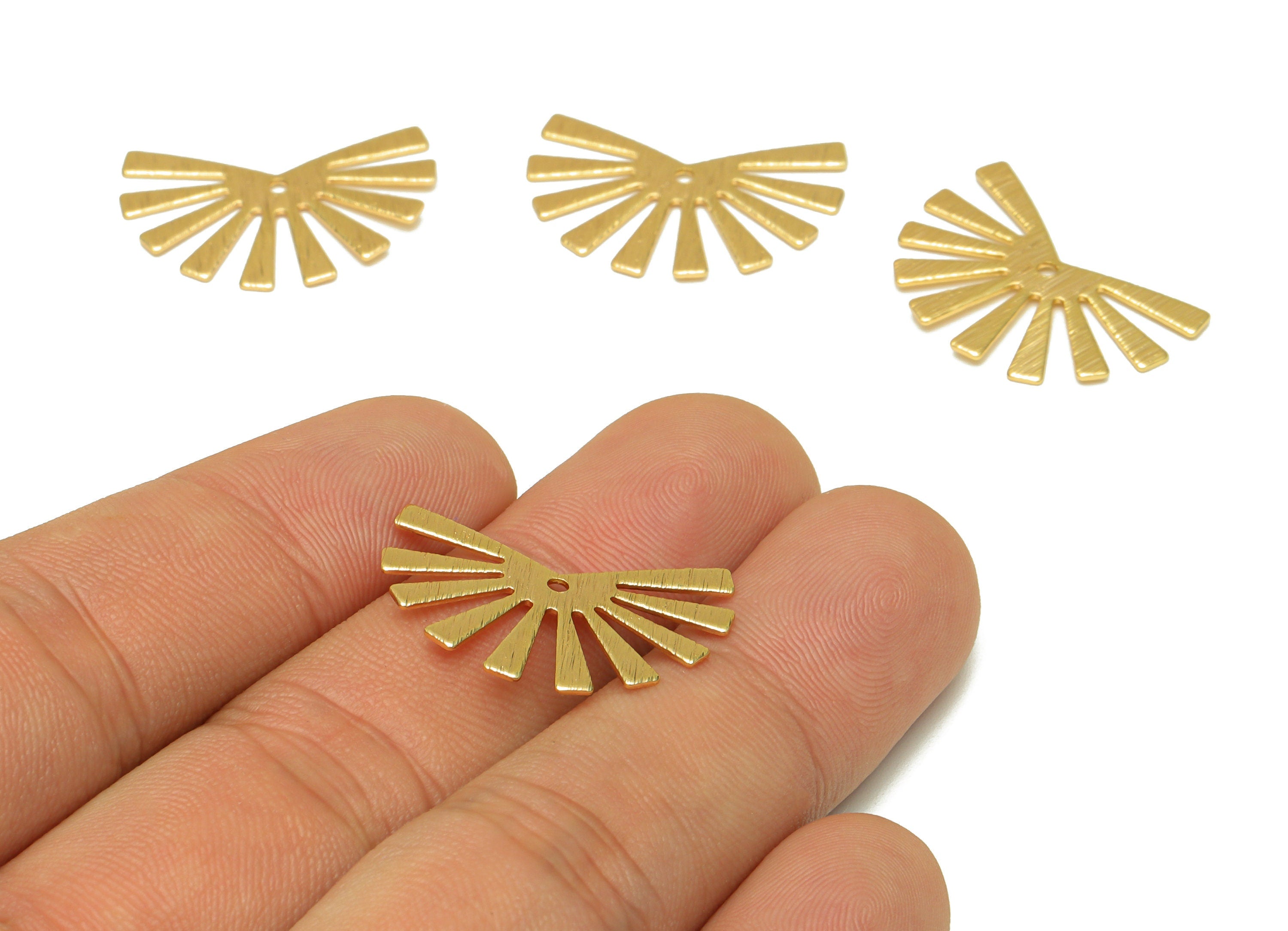 Brass Sun Earring Charms - Brass Textured Rising Sun Pendant - Earring Findings - 18K Real Gold Plated - 24.9x16.64x0.7mm - RGP6712 - DOMEDBAZAAR