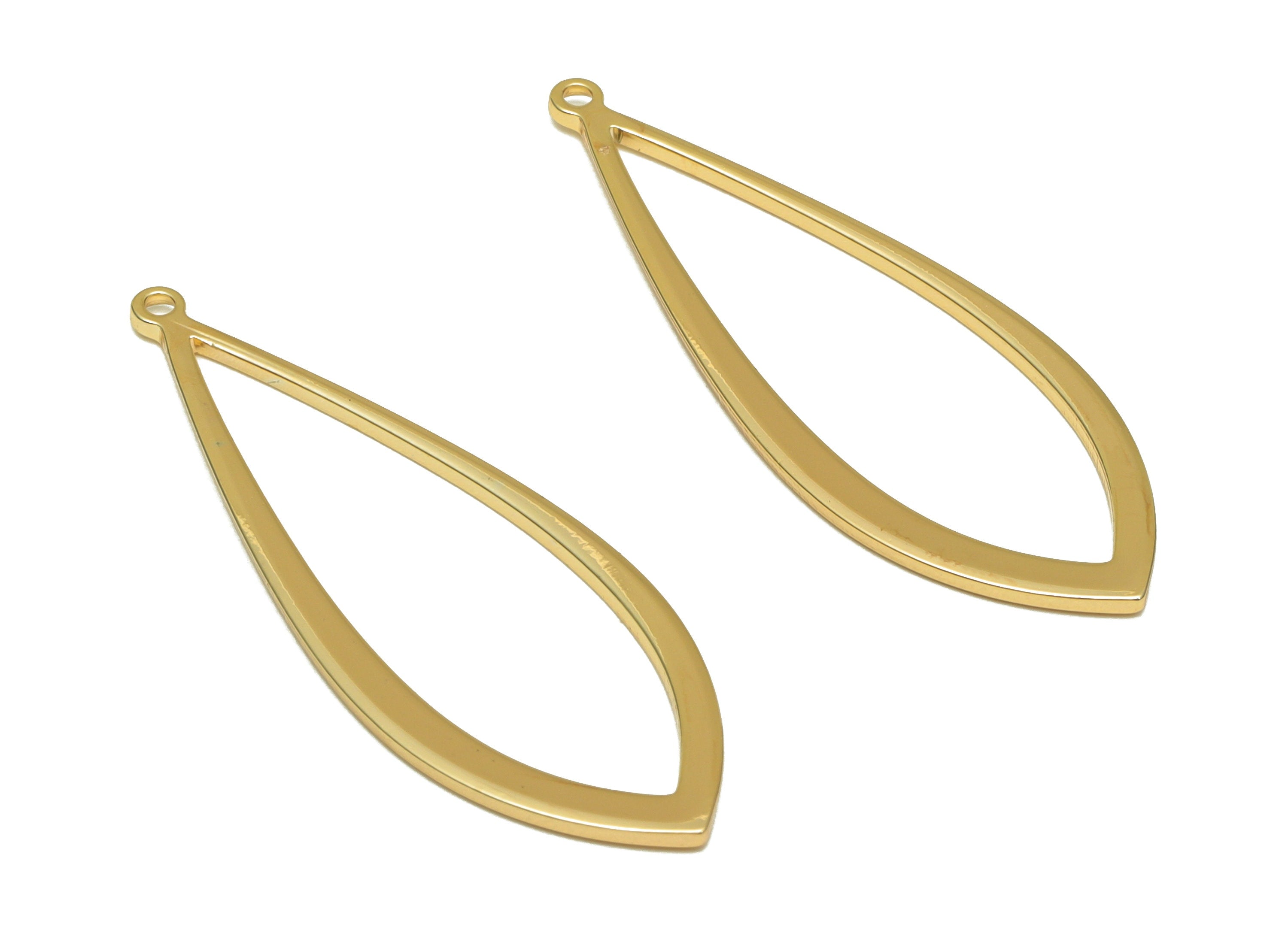 Brass Teardrop Earring Charms - Brass Drop Pendant - Drop Ring - For Necklace - 18K Real Gold Plated - 36.9x13x1.1mm - RGP6709 - DOMEDBAZAAR