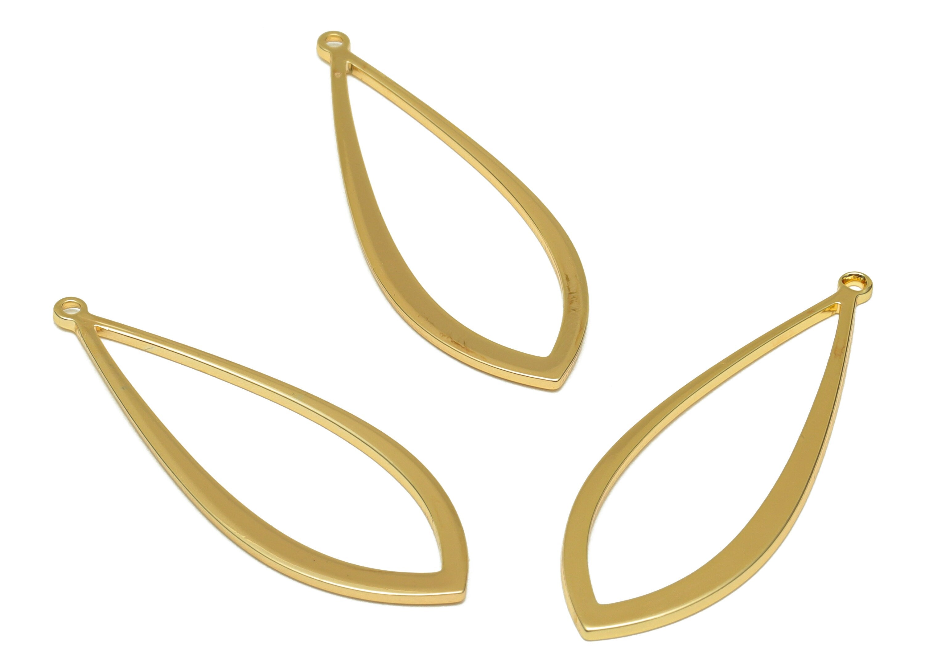 Brass Teardrop Earring Charms - Brass Drop Pendant - Drop Ring - For Necklace - 18K Real Gold Plated - 36.9x13x1.1mm - RGP6709 - DOMEDBAZAAR