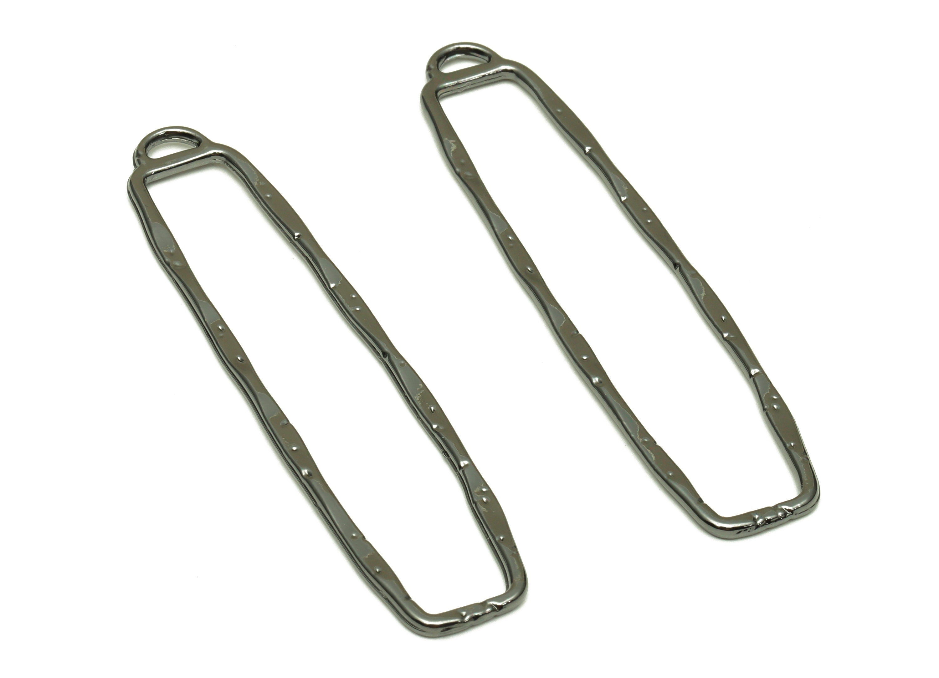 Alloy Rectangle Earring Charms - Gunmetal  Textured Rectangle Pendant - Gunmetal plating - Jewelry Supplies - 60.57x14.42x1.86mm - ZZ1741GM - DOMEDBAZAAR