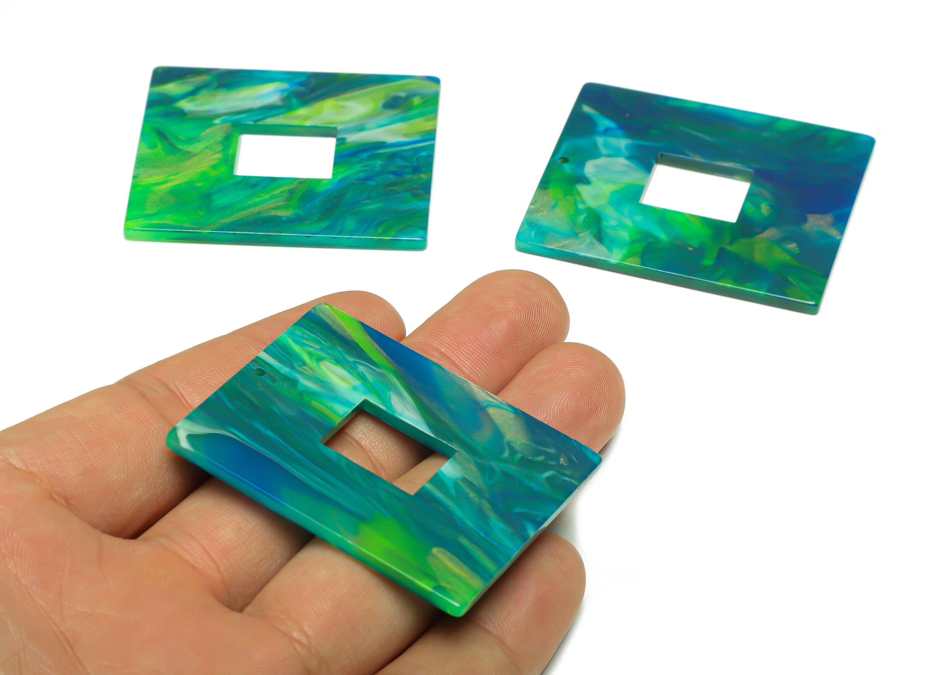 Acrylic Summer Charm - Rectangle Van Gogh Pendant - Acrylic Green Earring Charm - Jewelry Making Supplies - 48.71x39.57x2.42mm - AC2614-A964 - DOMEDBAZAAR