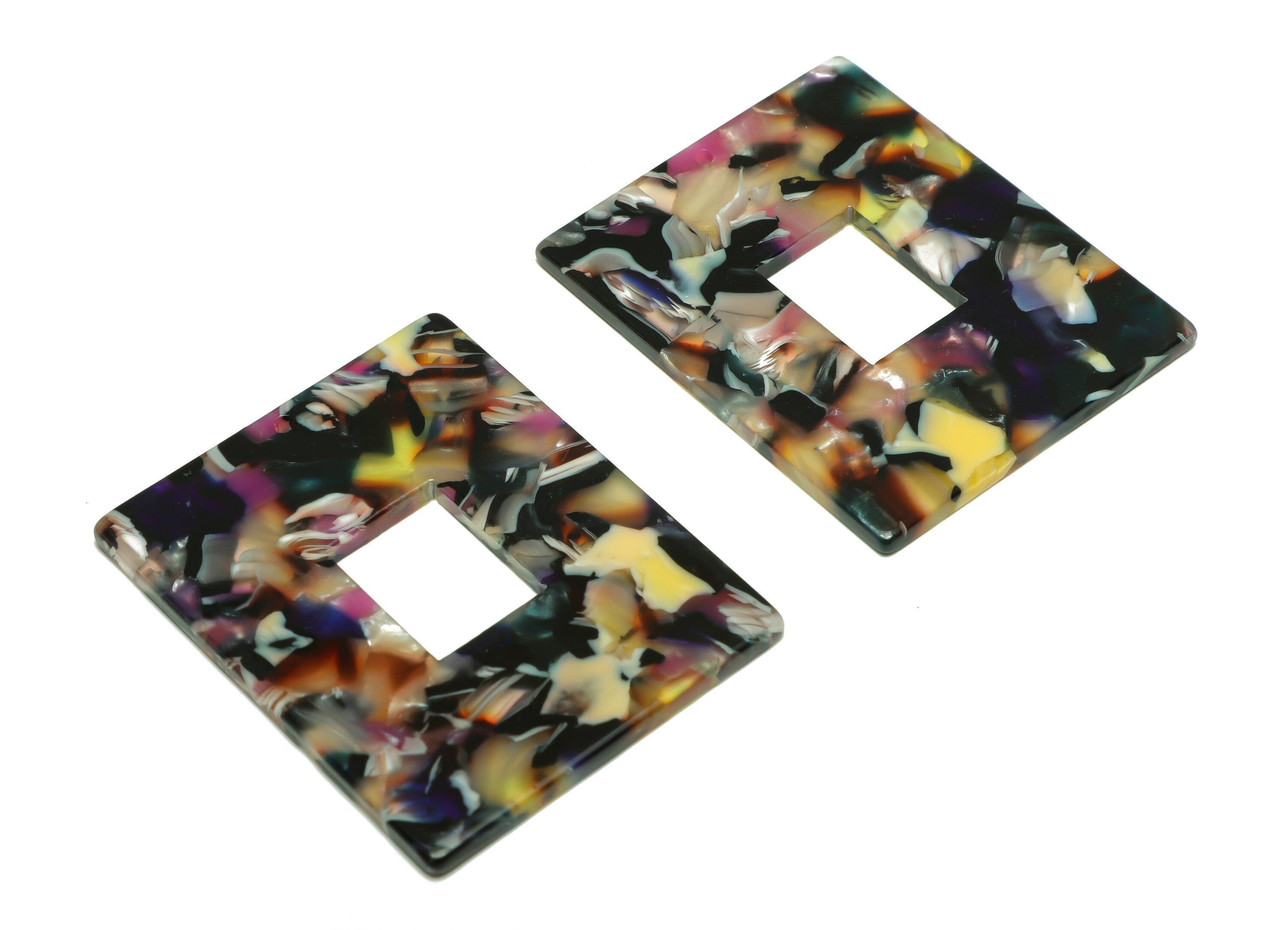 Acetate Rectangle Charm - Acetate Rainbow Pendant - Acetate Earring Charm - Big Rectangle Earring - Code:A60- 48.74x39.64x2mm - AC2614-A60 - DOMEDBAZAAR