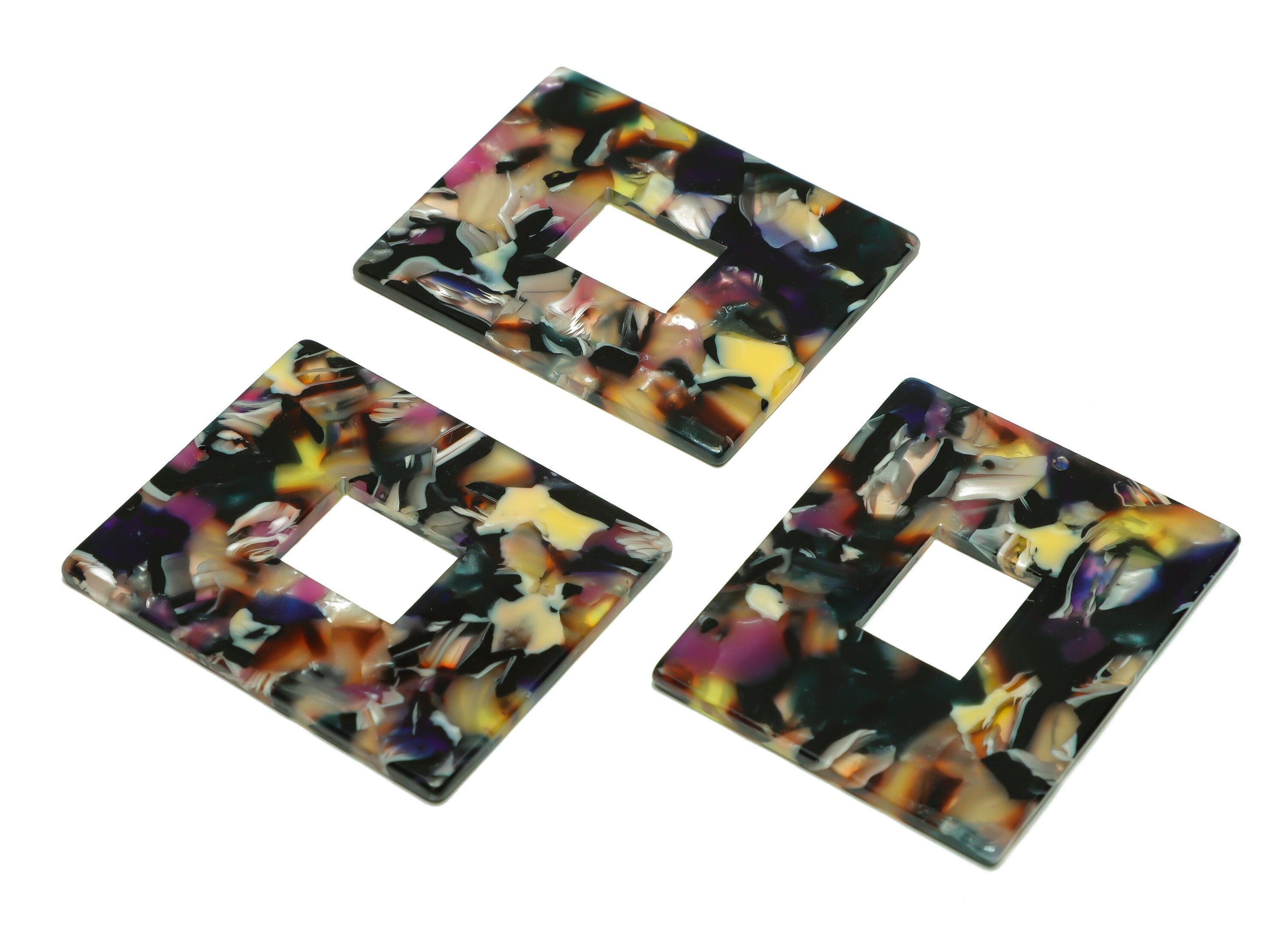 Acetate Rectangle Charm - Acetate Rainbow Pendant - Acetate Earring Charm - Big Rectangle Earring - Code:A60- 48.74x39.64x2mm - AC2614-A60 - DOMEDBAZAAR