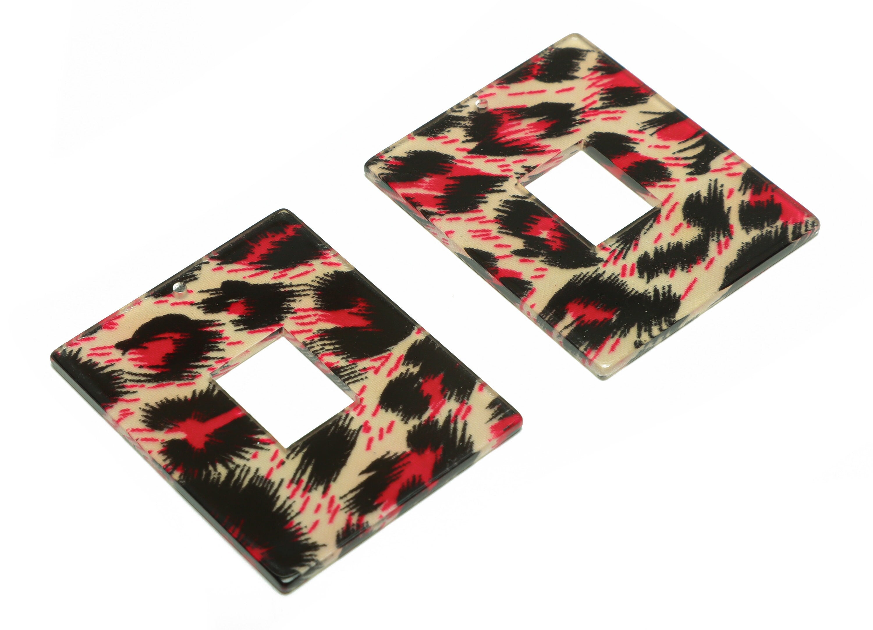 Acrylic Rectangle Charm - Pink Leopard print Pendant - Acrylic Earring Charm - Jewelry Making - Code: A932 - 48.39x38.98x2.1mm - AC2614-A932 - DOMEDBAZAAR