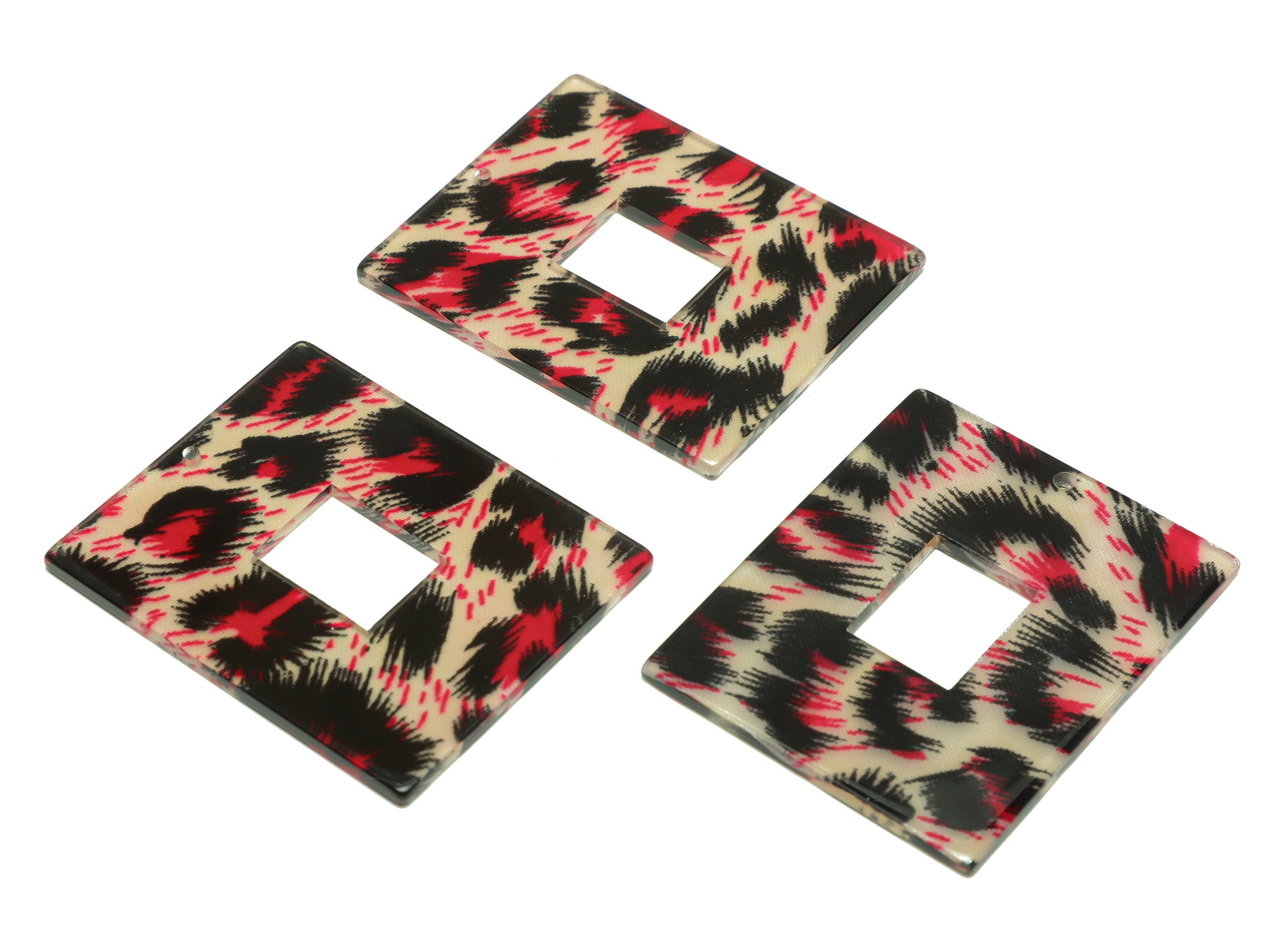 Acrylic Rectangle Charm - Pink Leopard print Pendant - Acrylic Earring Charm - Jewelry Making - Code: A932 - 48.39x38.98x2.1mm - AC2614-A932 - DOMEDBAZAAR