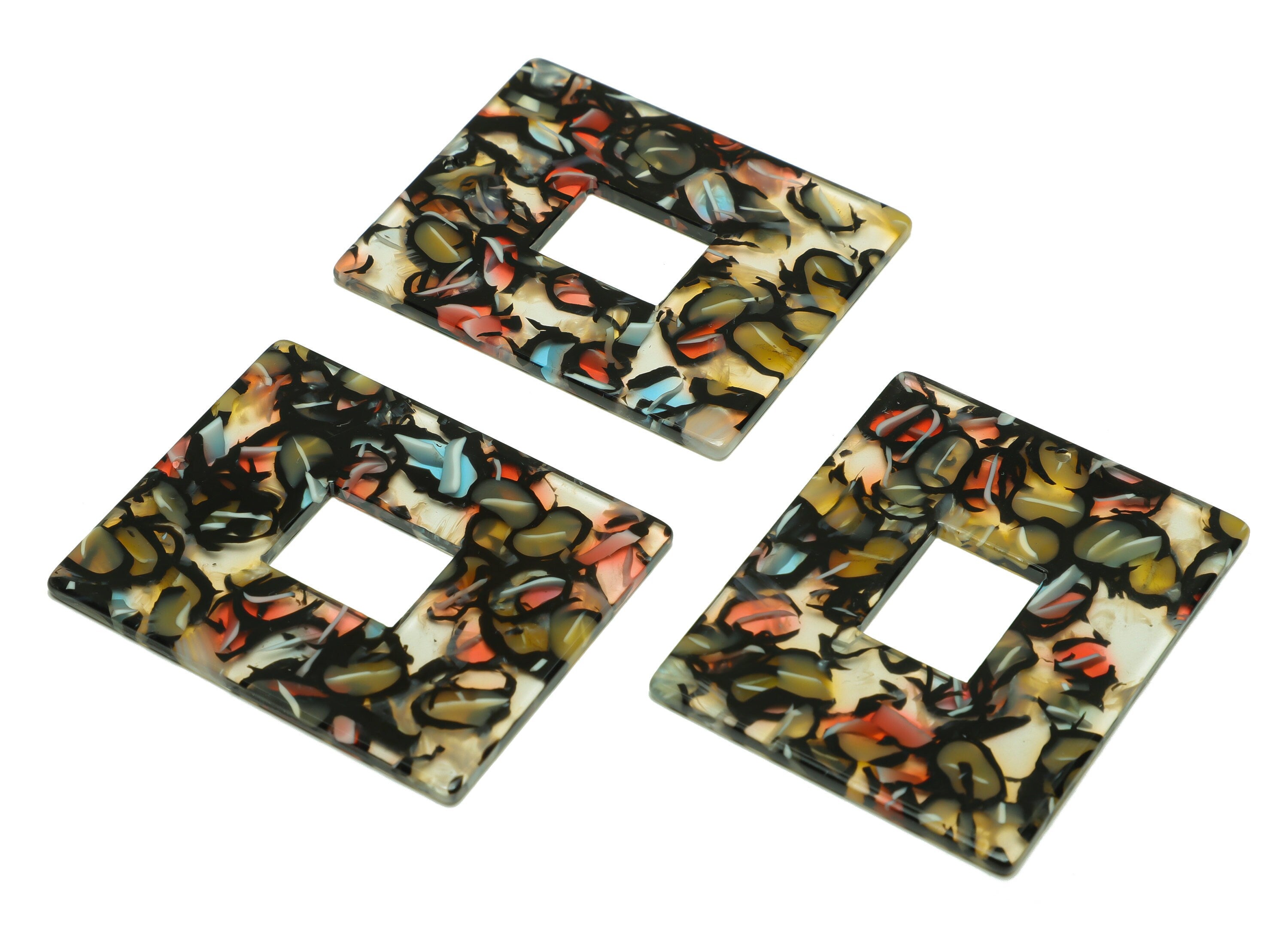 Acetate Rectangle Charm - Rectangle Mix Color Pendant - Acetate Earring Charm - Jewelry Making - Code:A343 - 44x34.7x2.46mm - AC2614-A343 - DOMEDBAZAAR