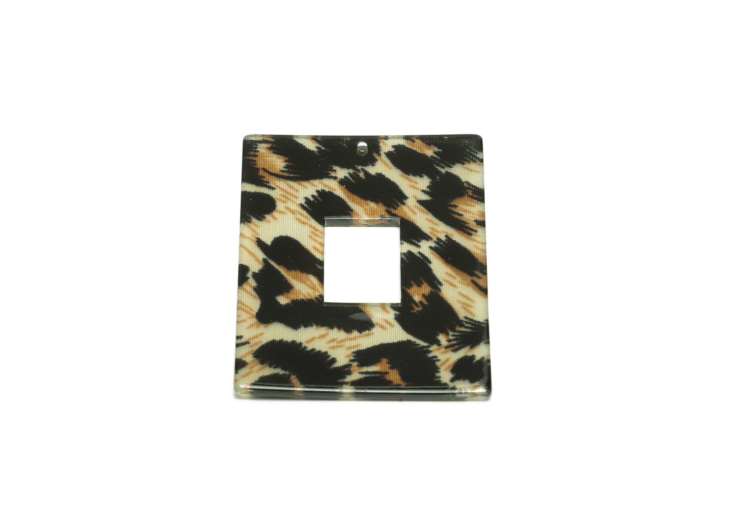 Acrylic Rectangle Charm - Leopard print Pendant - Acrylic Earring Charm - Jewelry Making - Code: A266 - 48.65x39.48x2.35mm - AC2614-A266 - DOMEDBAZAAR