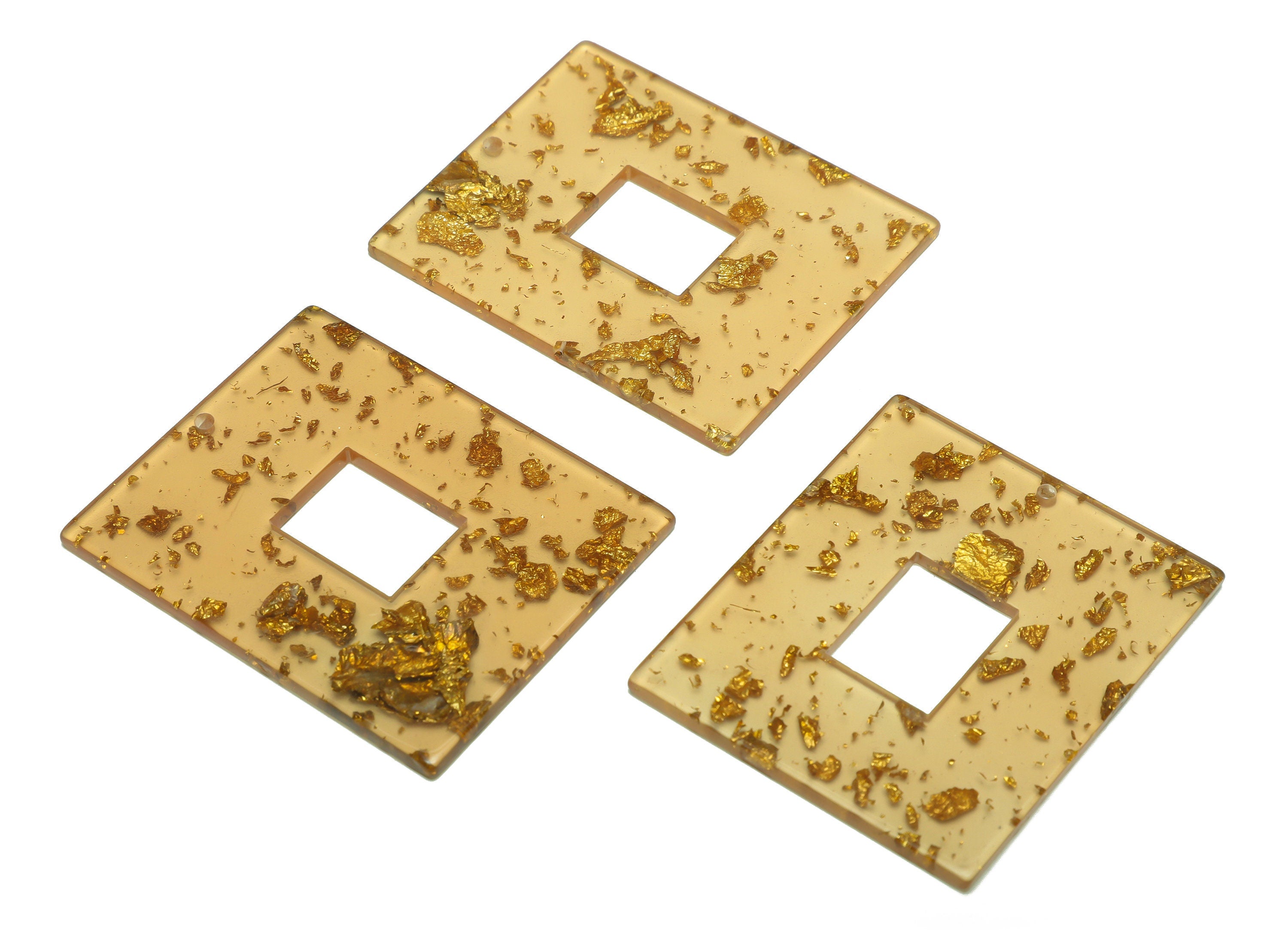 Acrylic Rectangle Charm - Gold Foil & Confetti Pendant - Acrylic Earring Charm - Jewelry Making - Code: A518 - 49x39.68x2.41mm - AC2614-A518 - DOMEDBAZAAR