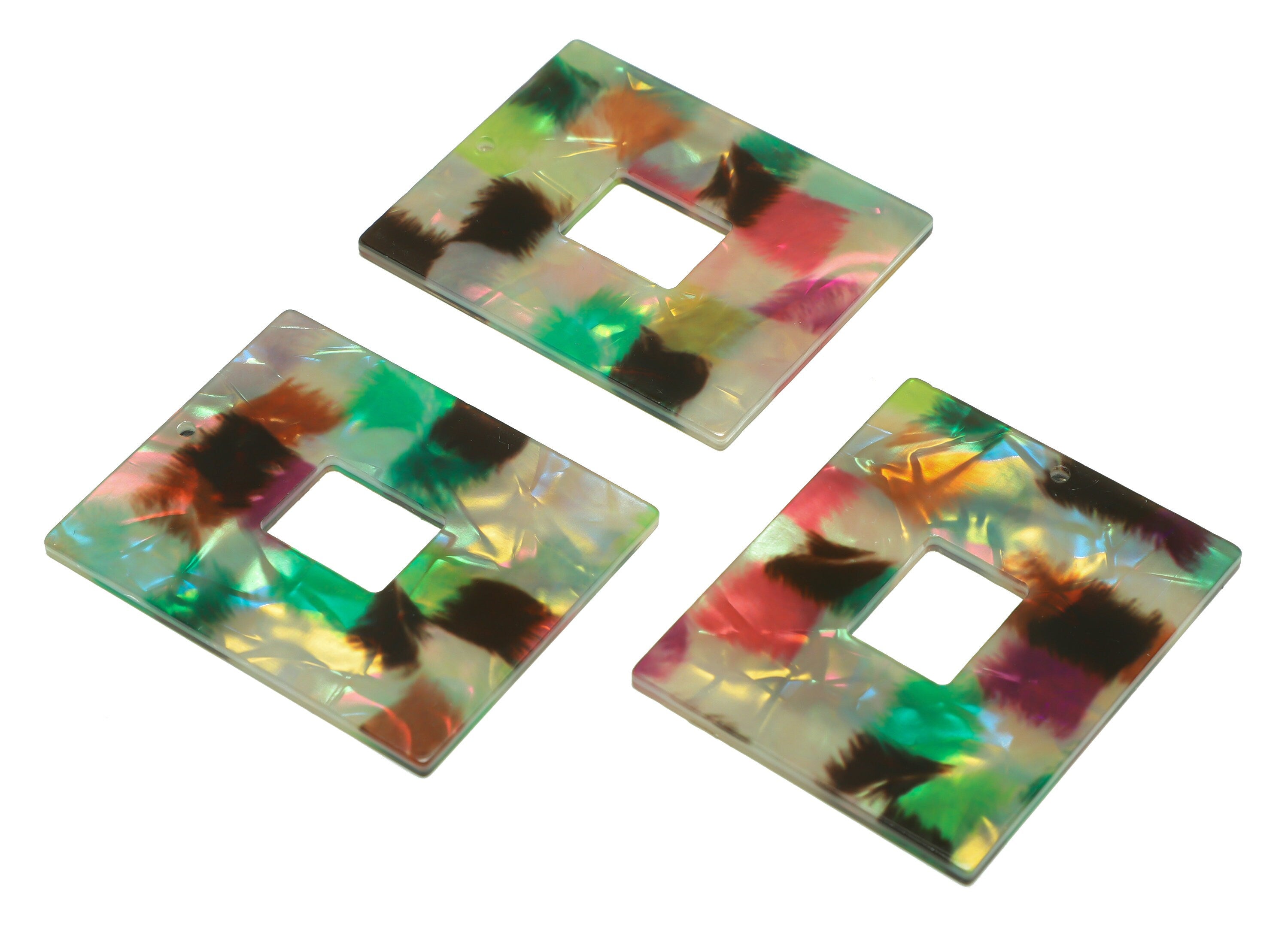 PVC Rectangle Charm - Rectangle Mix Color Pendant - PVC Earring Charm - Jewelry Making - Code:A934 - 49.37x40.09x2.5mm - AC2614-A934 - DOMEDBAZAAR