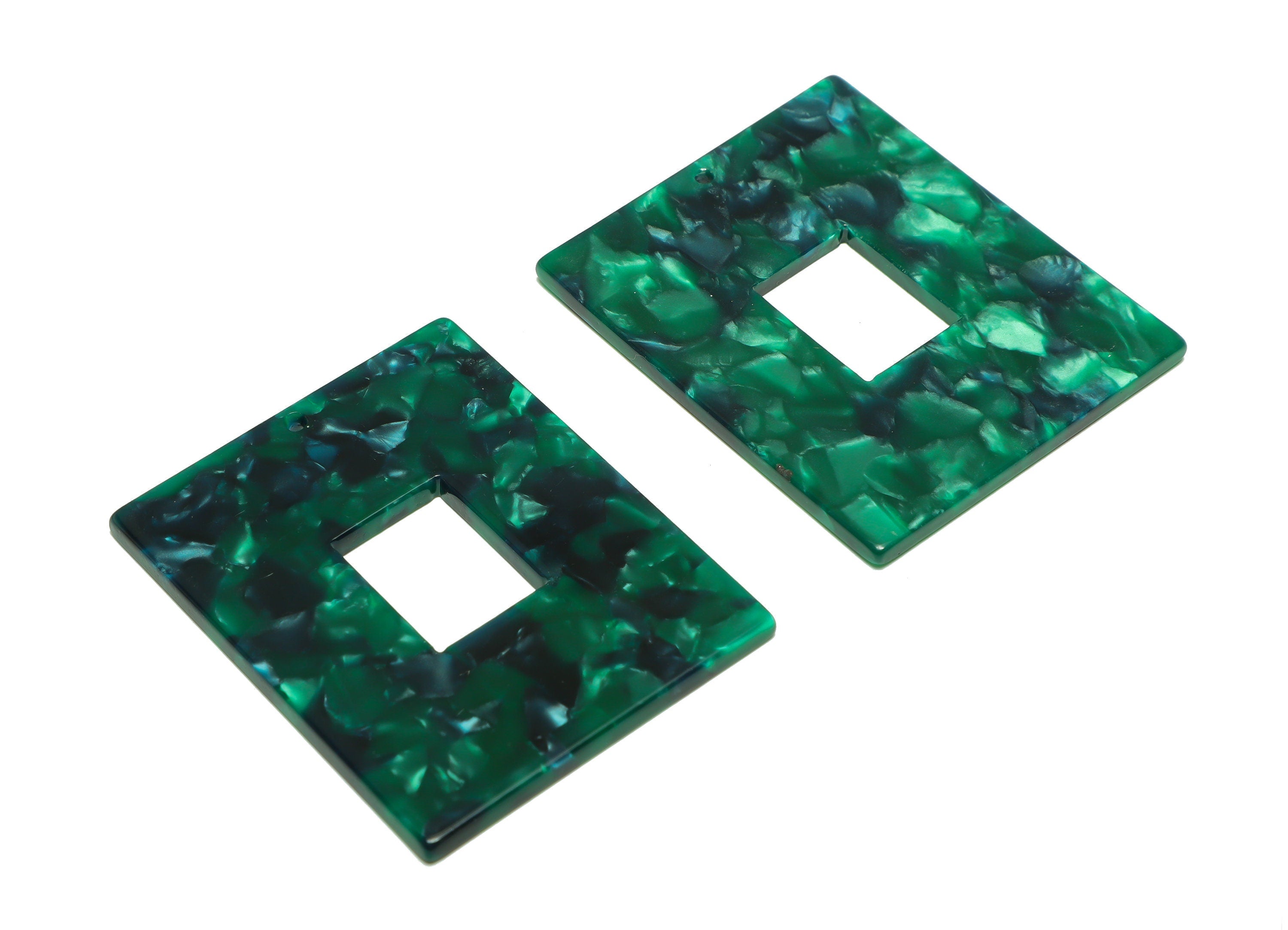 Acetate Rectangle Charm - Acetate Green Pendant - Acetate Earring Charm - Jewelry Making - Code:A13 - 49x39.89x2mm - AC2614-A13 - DOMEDBAZAAR