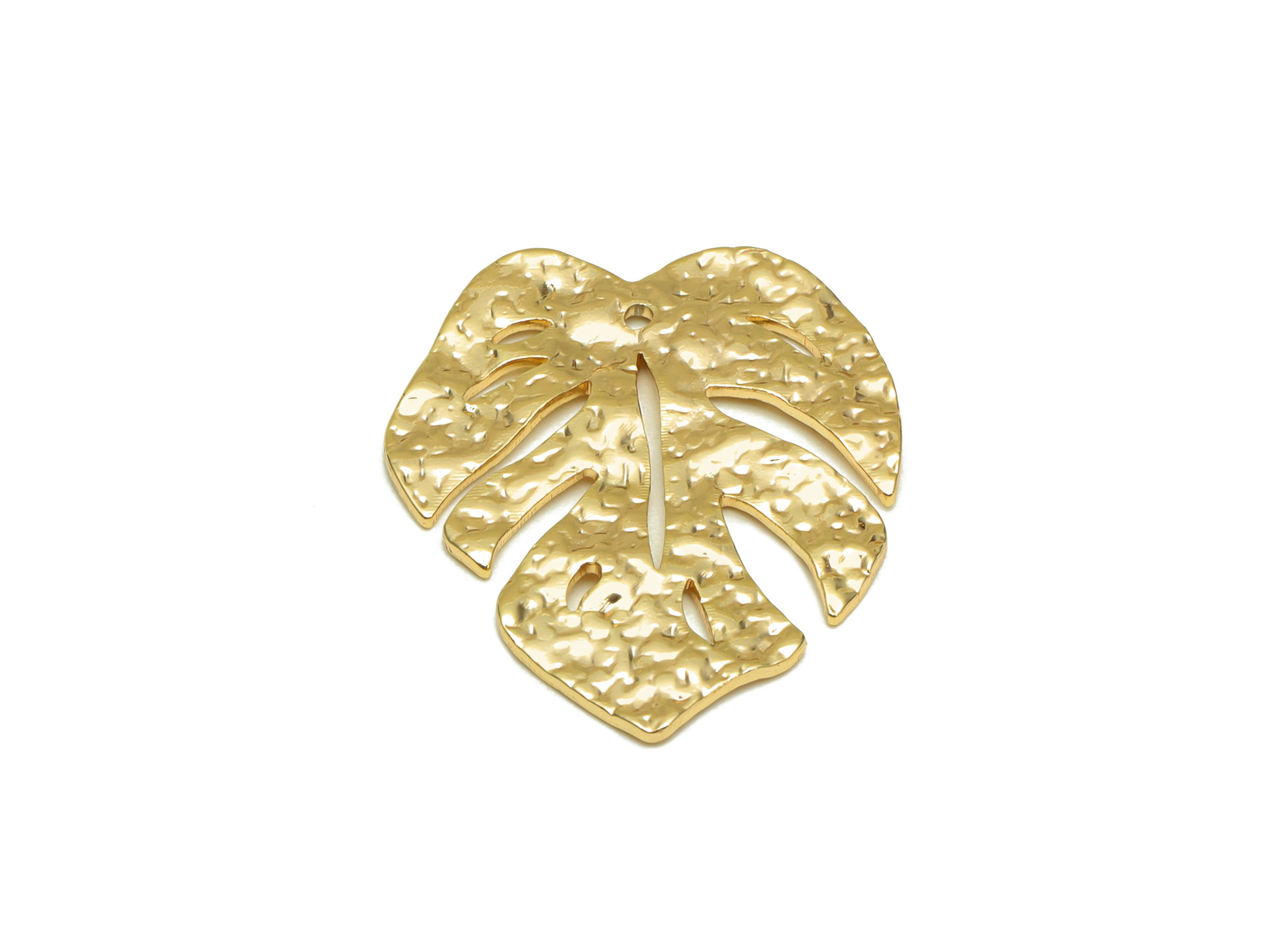 Brass Monstera Charms - Hammered Leaf Brass Pendant - Raw Brass Botanical Earring Charms - Earring Finding - 25.08x 20.8x1.57mm - PP8617 - DOMEDBAZAAR