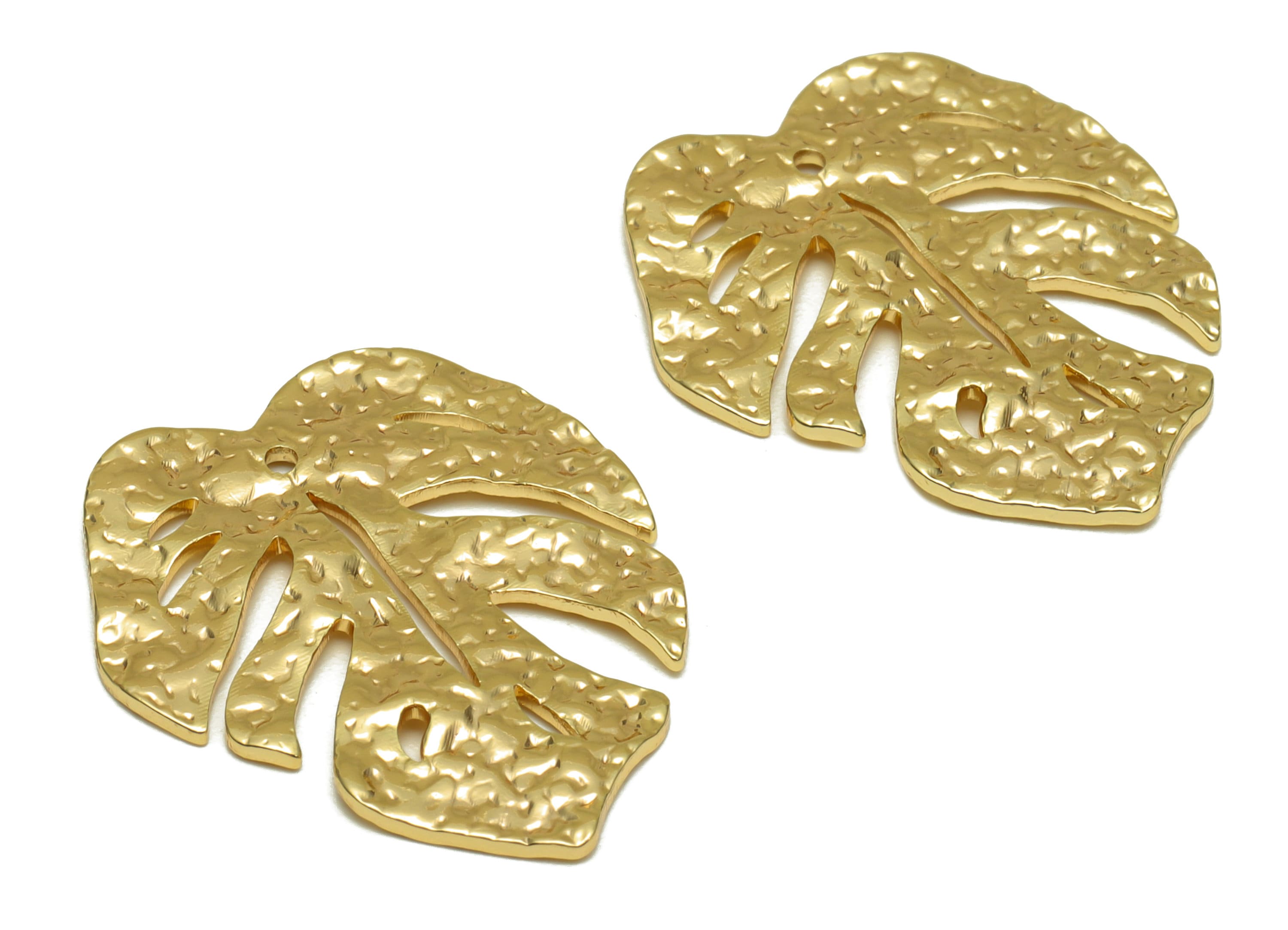 Brass Monstera Charms - Hammered Leaf Brass Pendant - Raw Brass Botanical Earring Charms - Earring Finding - 25.08x 20.8x1.57mm - PP8617 - DOMEDBAZAAR