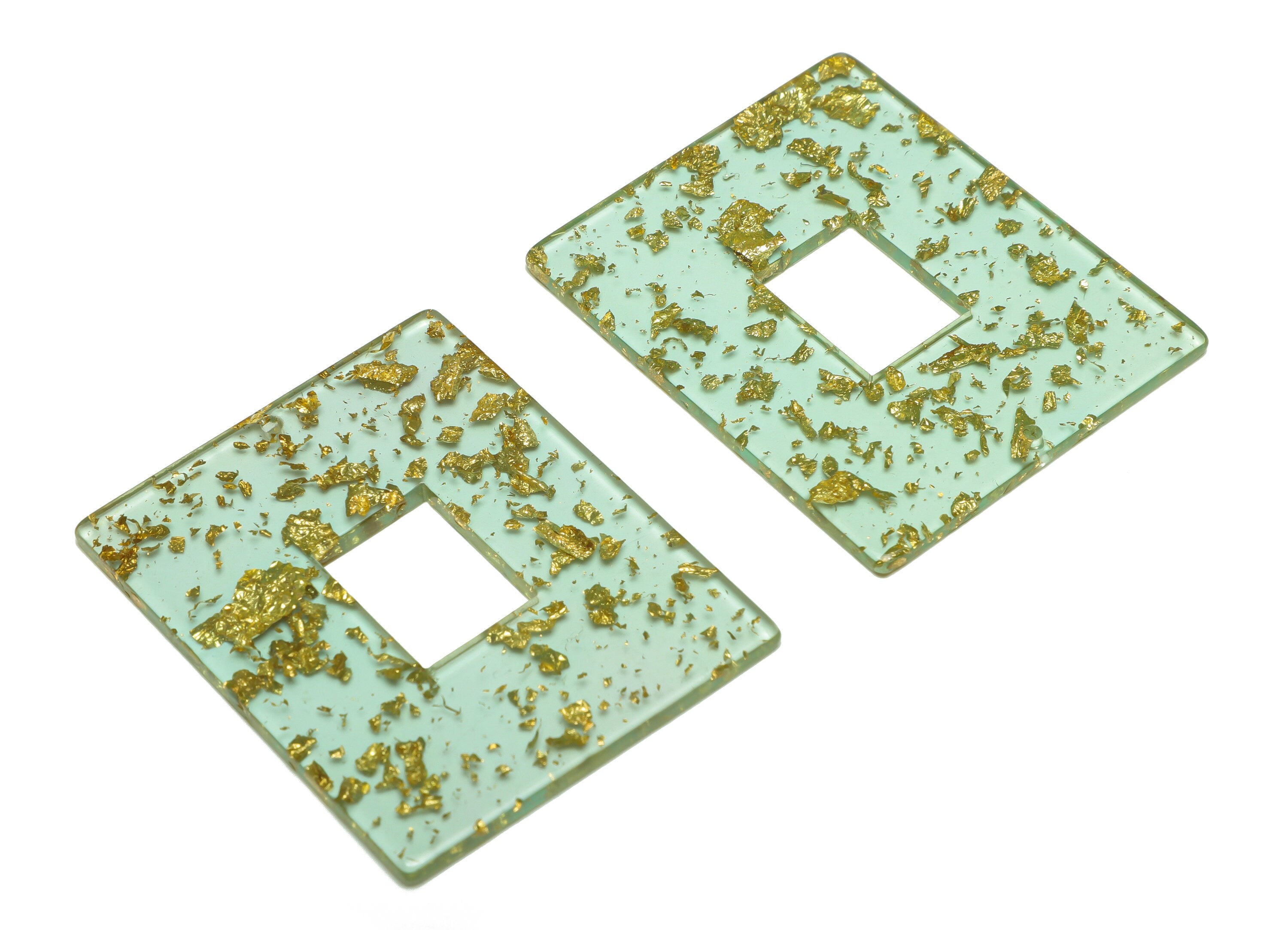 Acrylic Rectangle Charm - Transparent Gold Confetti Pendant - Big Rectangle Earring Charm - Code: A546 - 49x40x2mm - AC2614-A546 - DOMEDBAZAAR