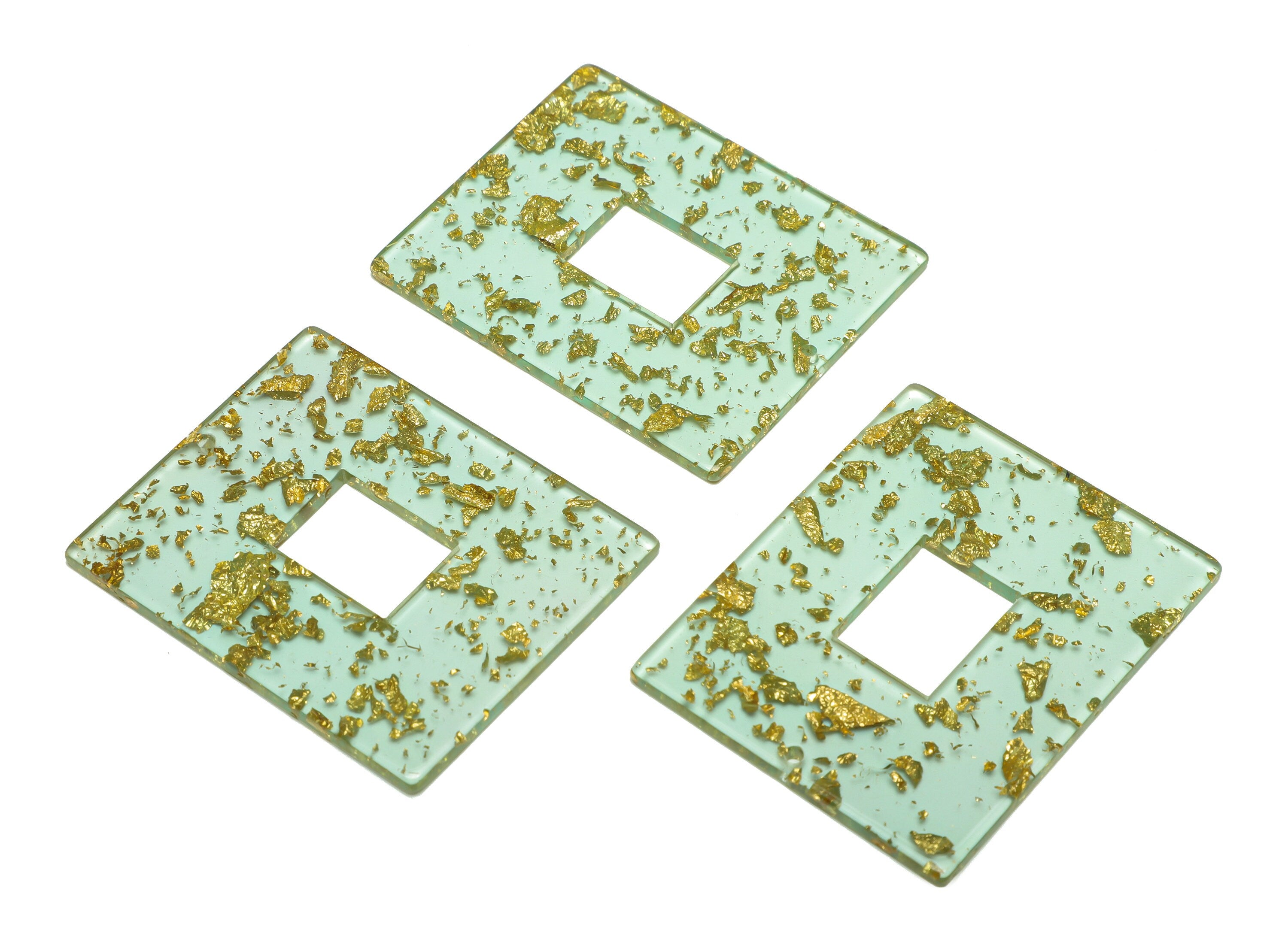 Acrylic Rectangle Charm - Transparent Gold Confetti Pendant - Big Rectangle Earring Charm - Code: A546 - 49x40x2mm - AC2614-A546 - DOMEDBAZAAR