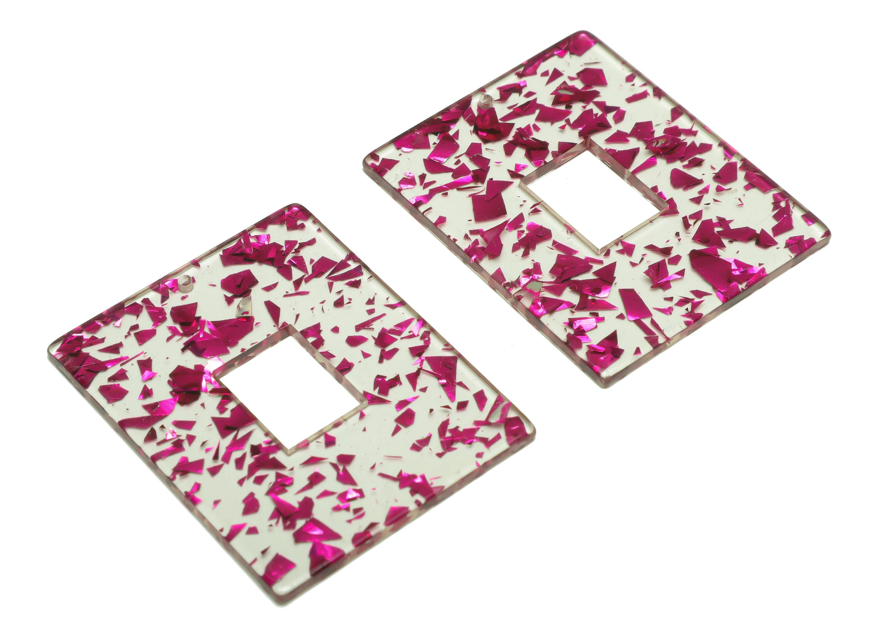 Acrylic Rectangle Charm - Transparent Confetti Pendant - Big Rectangle Earring Charm - Jewelry Making - Code: A954 - 49x40x2mm - AC2614-A954 - DOMEDBAZAAR