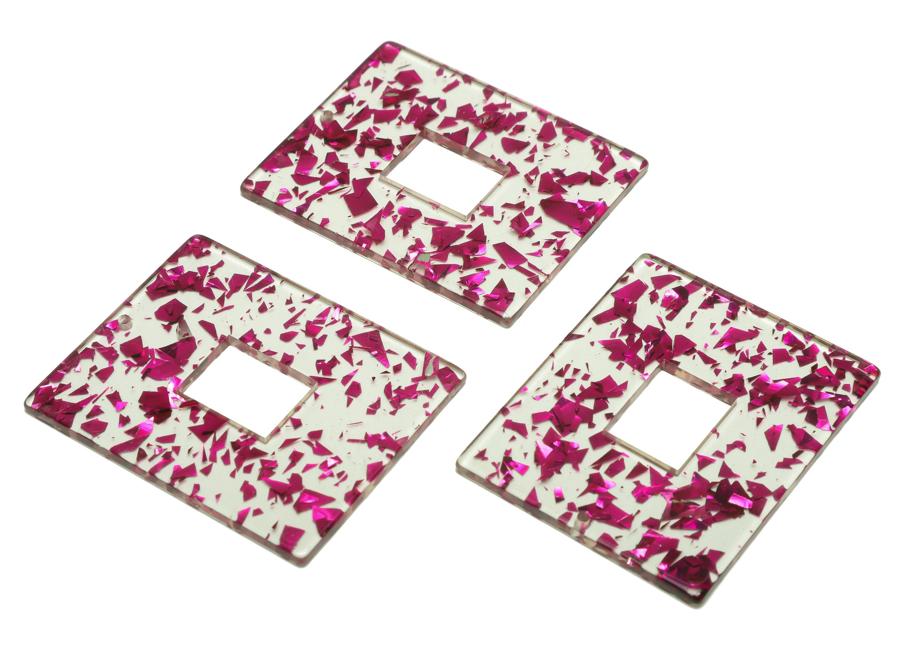 Acrylic Rectangle Charm - Transparent Confetti Pendant - Big Rectangle Earring Charm - Jewelry Making - Code: A954 - 49x40x2mm - AC2614-A954 - DOMEDBAZAAR