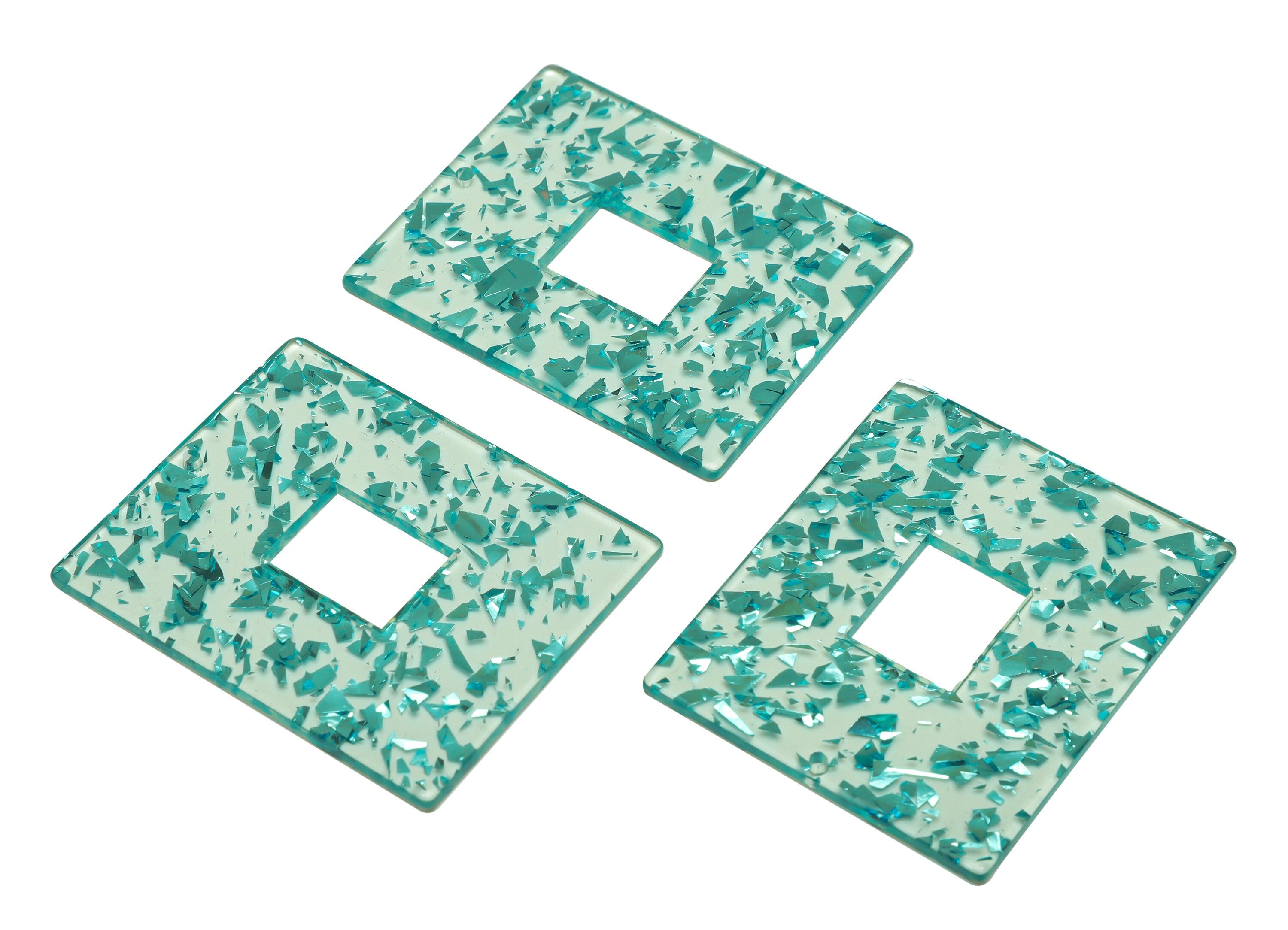 Acrylic Rectangle Charm - Transparent Confetti Pendant - Big Rectangle Earring Charm - Jewelry Making - Code: A935- 49x40x2mm - AC2614-A935 - DOMEDBAZAAR