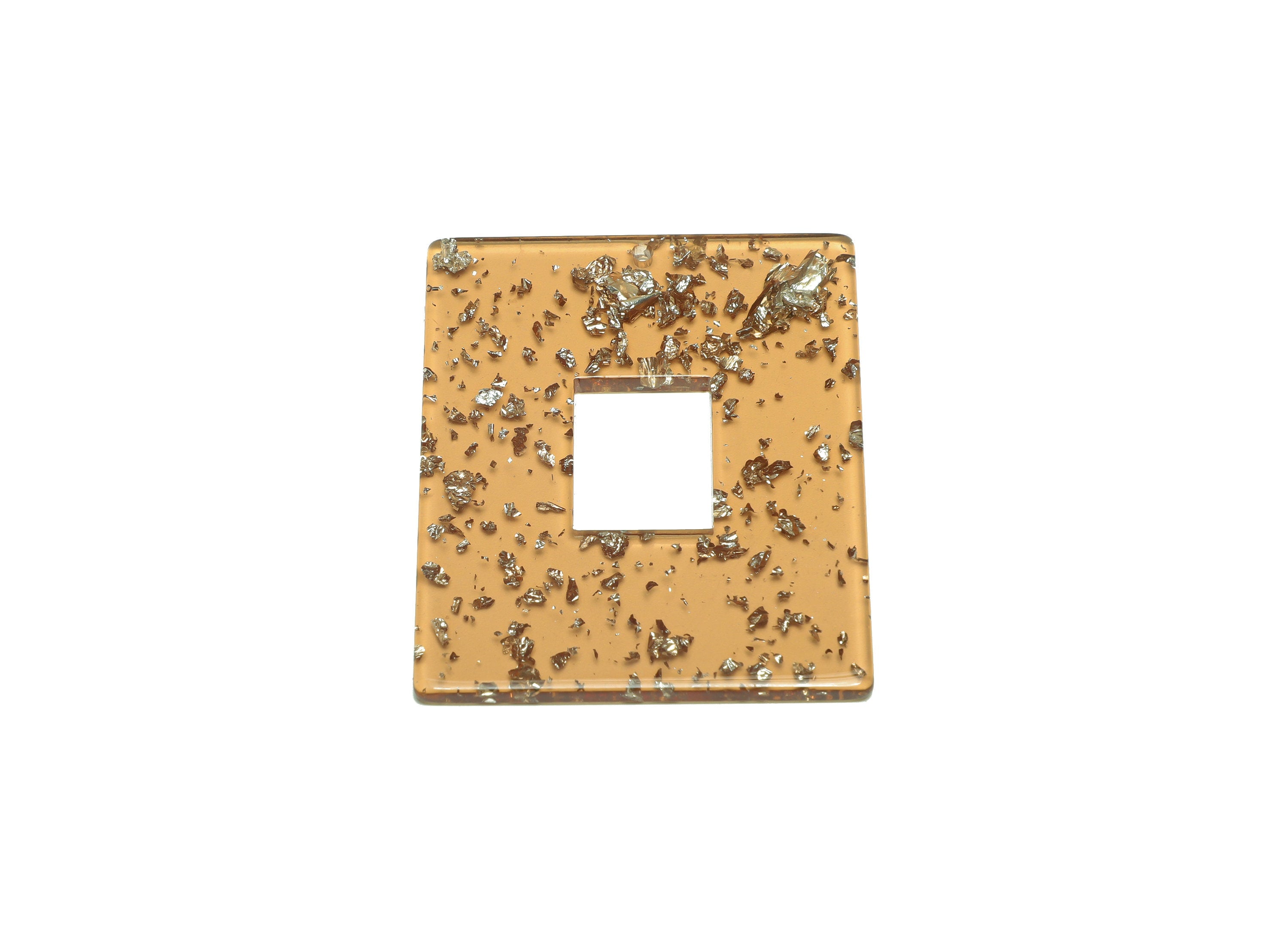Acrylic Rectangle Charm - Brown & Gold Confetti Pendant - Big Rectangle Earring Charm - Jewelry Making - Code: A509- 49x40x2mm - AC2614-A509 - DOMEDBAZAAR