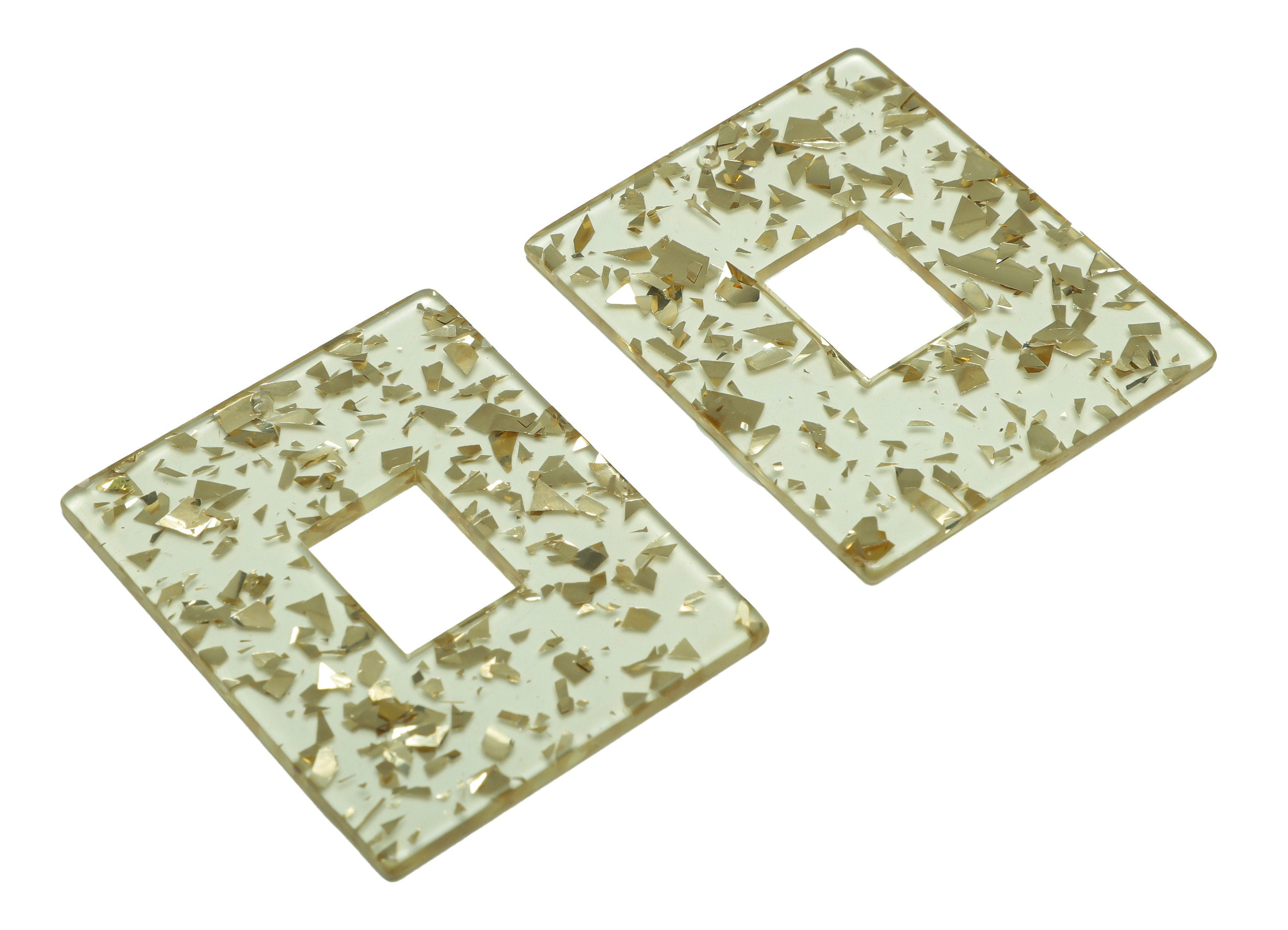 Acrylic Rectangle Charm - Transparent Confetti Pendant - Big Rectangle Earring Charm - Jewelry Making - Code: A952- 49x40x2mm - AC2614-A952 - DOMEDBAZAAR