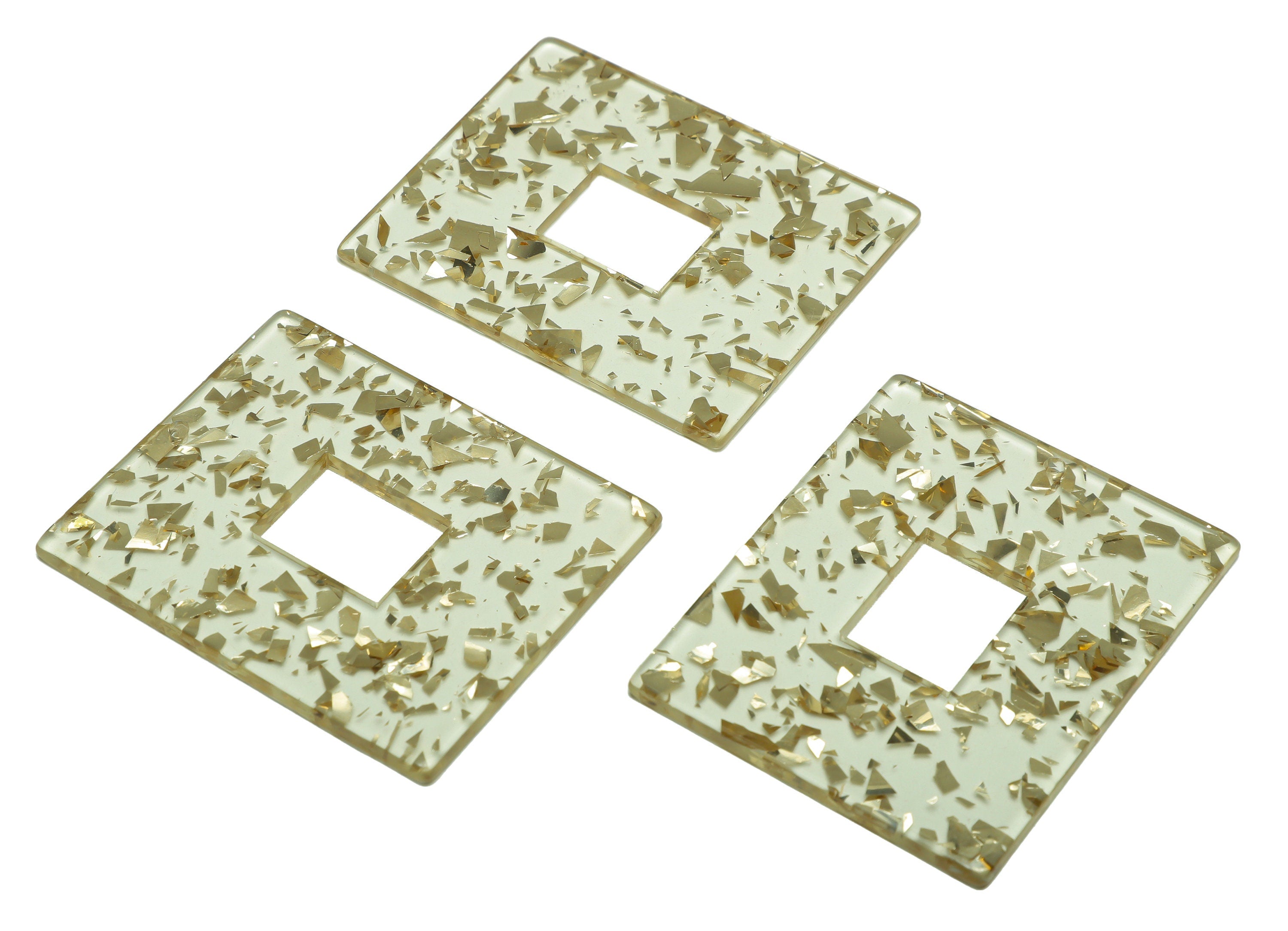 Acrylic Rectangle Charm - Transparent Confetti Pendant - Big Rectangle Earring Charm - Jewelry Making - Code: A952- 49x40x2mm - AC2614-A952 - DOMEDBAZAAR