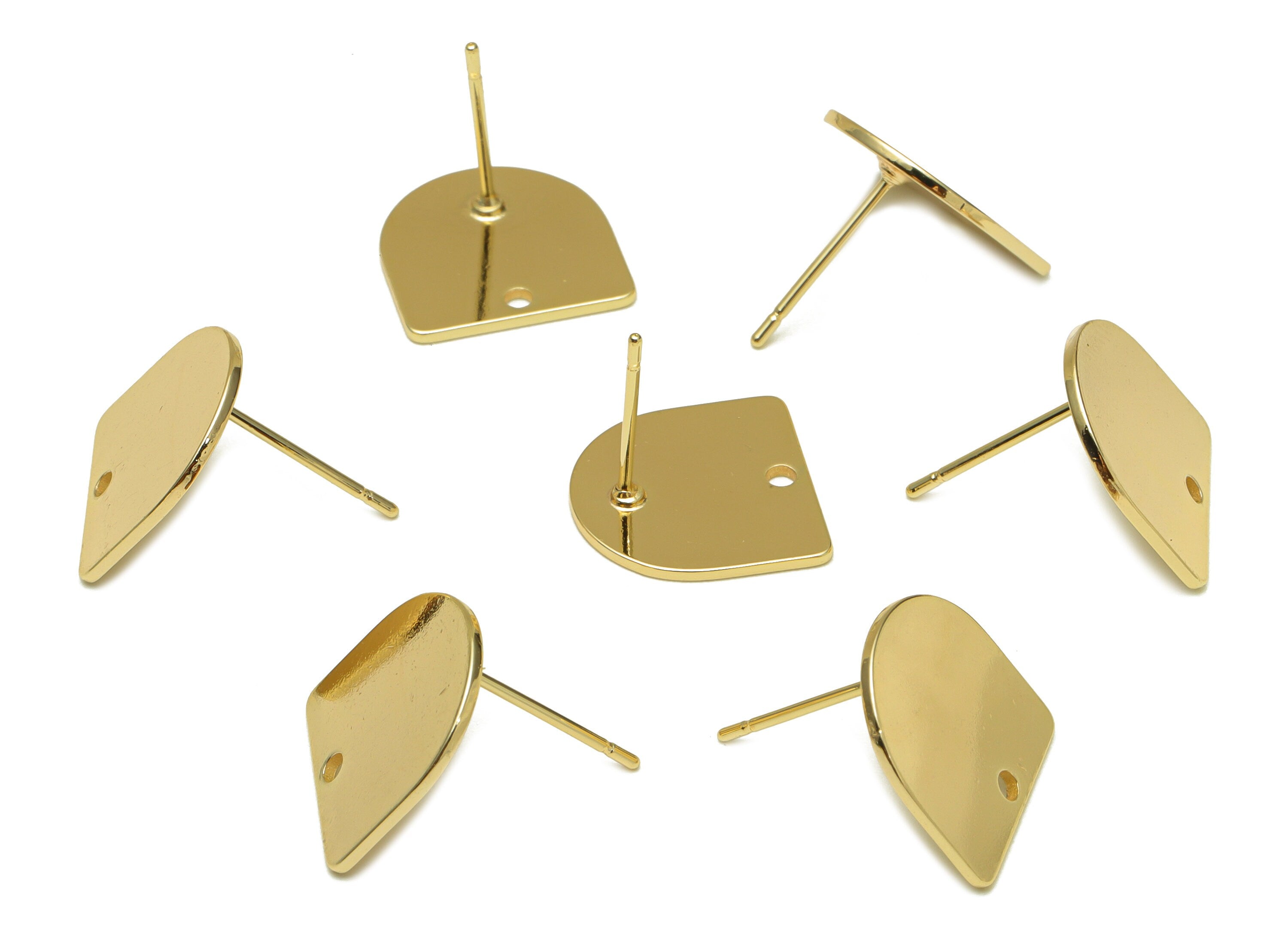Brass Domed Stud Earring - Gold Domed Earring Post With Hole - 316 Stainless Steel - Half Oval Post- 18K Real Gold Plated-13x13x1mm -RGP6710 - DOMEDBAZAAR