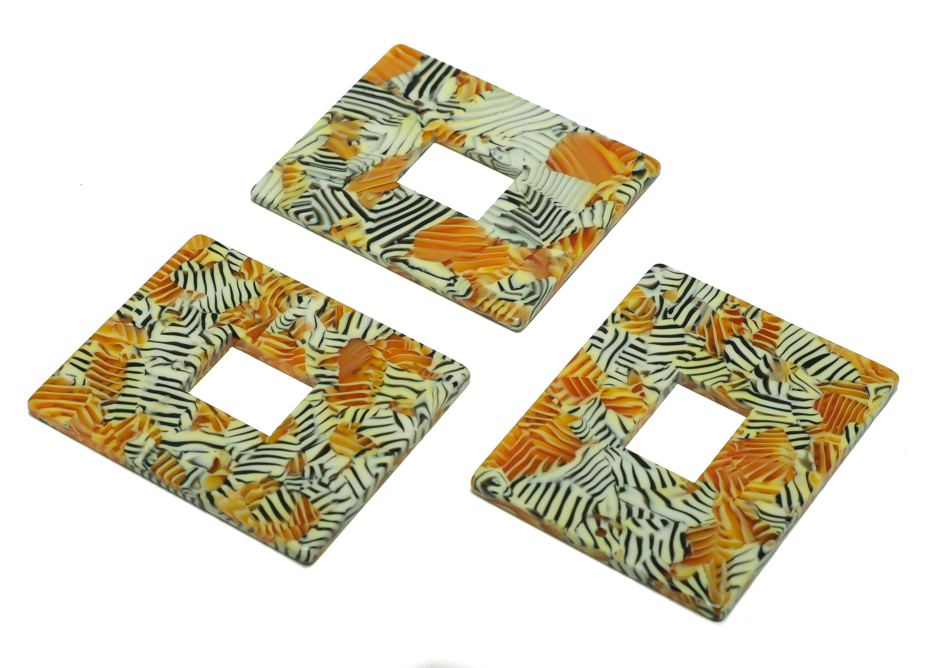 Acetate Rectangle Charm -Acetate Big Rectangle Pendant - Acetate Zebra Print Earring Charm - Code:A504 - 49x39.89x2mm - AC2614-A504 - DOMEDBAZAAR