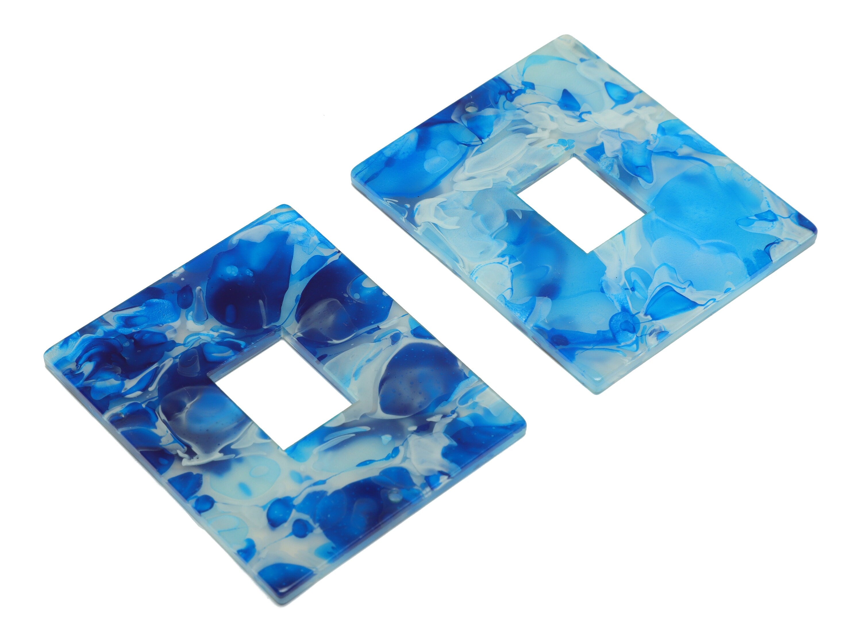 Acrylic Rectangle Charm - Acrylic Ocean Blue Pendant - Acrylic Earring Charm - Marbling Pattern - Code:A955 - 49x39.89x2mm - AC2614-A955 - DOMEDBAZAAR