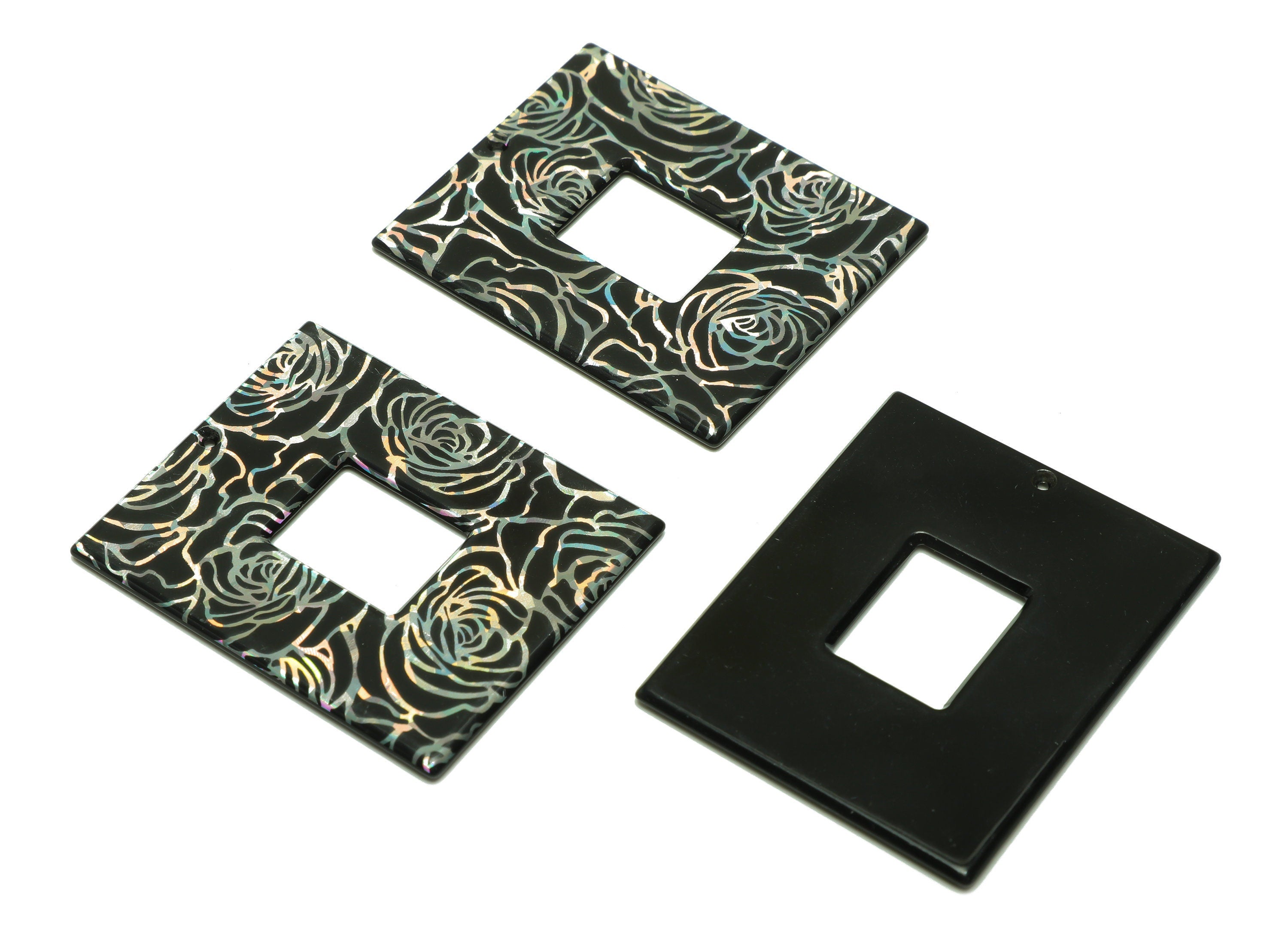 PVC Rectangle Charm - Rectangle Rose Pendant - PVC Earring Charm - Jewelry Making - Code:A559 - 49x40x 2.42mm - AC2614-A559 - DOMEDBAZAAR