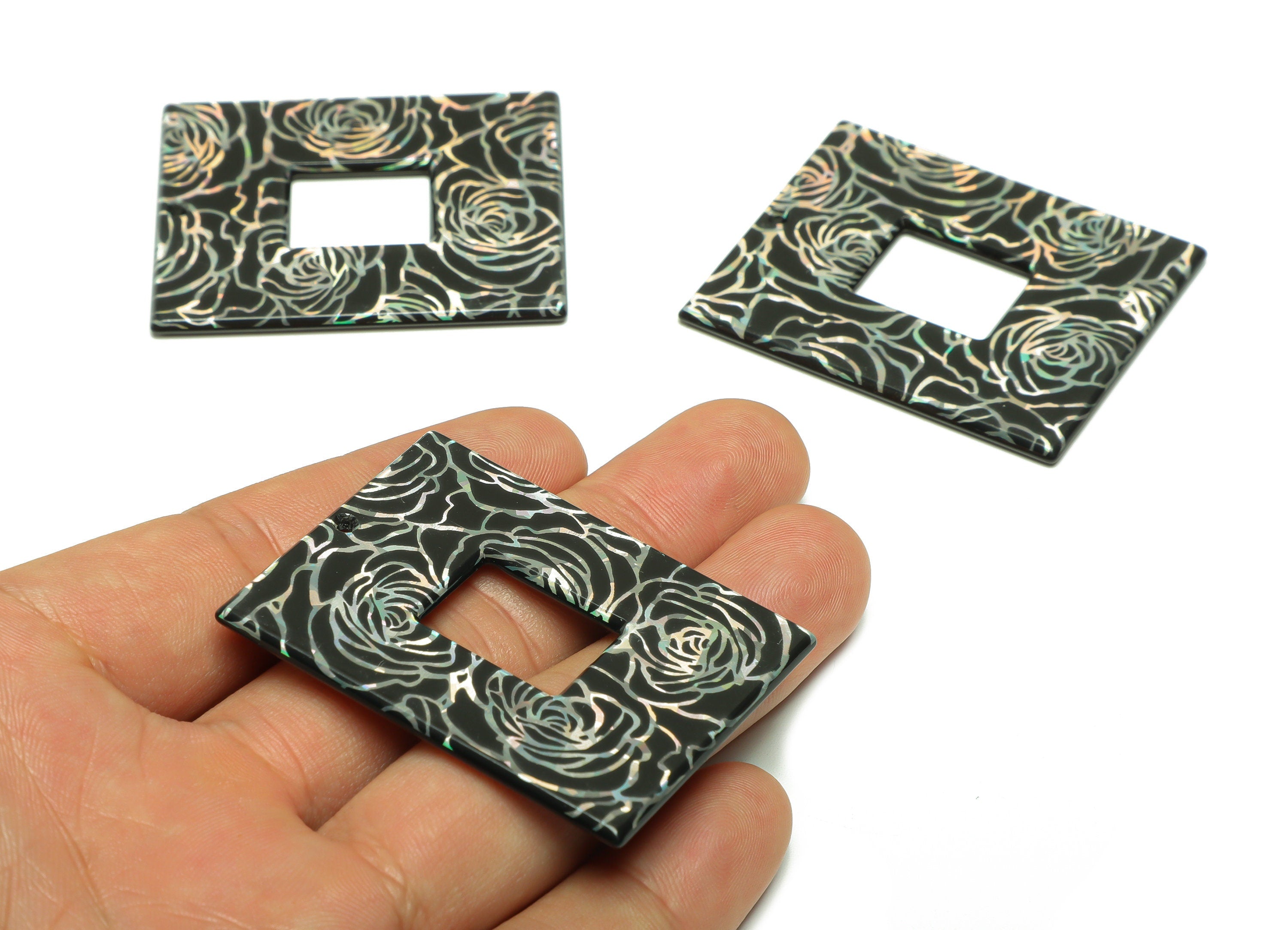PVC Rectangle Charm - Rectangle Rose Pendant - PVC Earring Charm - Jewelry Making - Code:A559 - 49x40x 2.42mm - AC2614-A559 - DOMEDBAZAAR