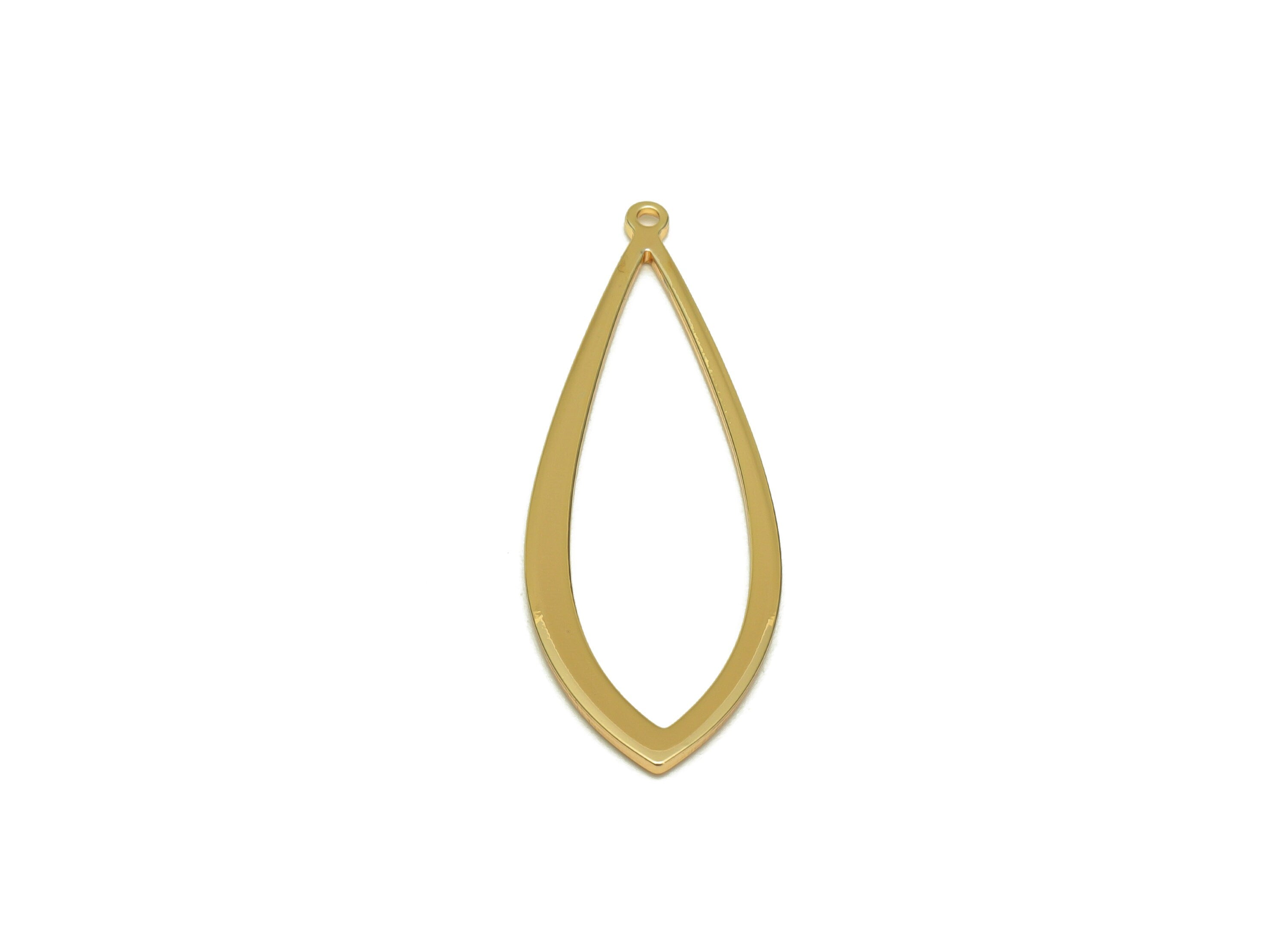 Brass Teardrop Earring Charms - Brass Drop Pendant - Drop Ring - For Necklace - 18K Real Gold Plated - 36.9x13x1.1mm - RGP6709 - DOMEDBAZAAR