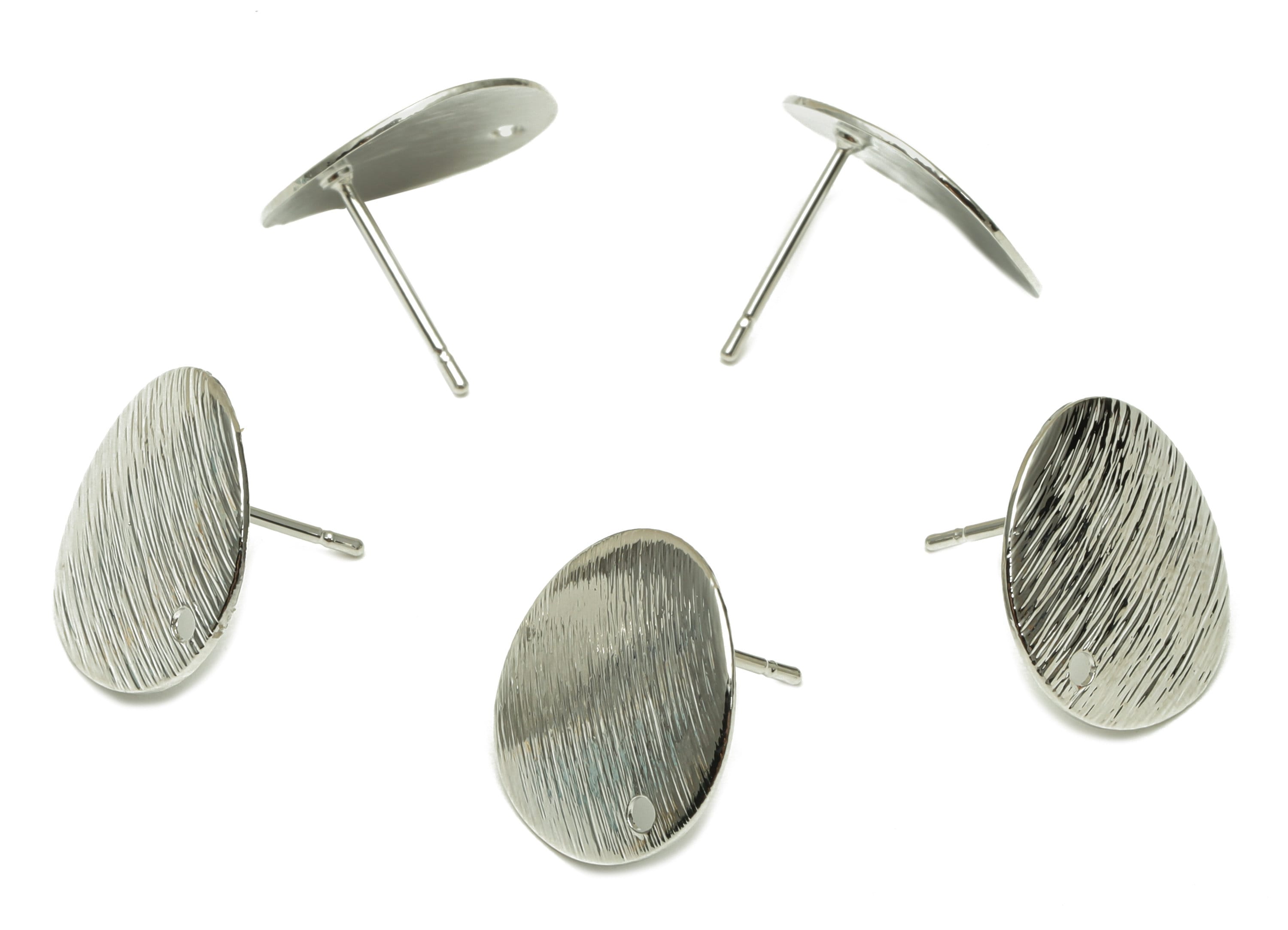 Brass Round Earring Stud - Textured Circle Earring Posts - Silver Bent Round Earring - 18K Real White Gold Plated - 15x15x0.67mm -RGP5173 - DOMEDBAZAAR