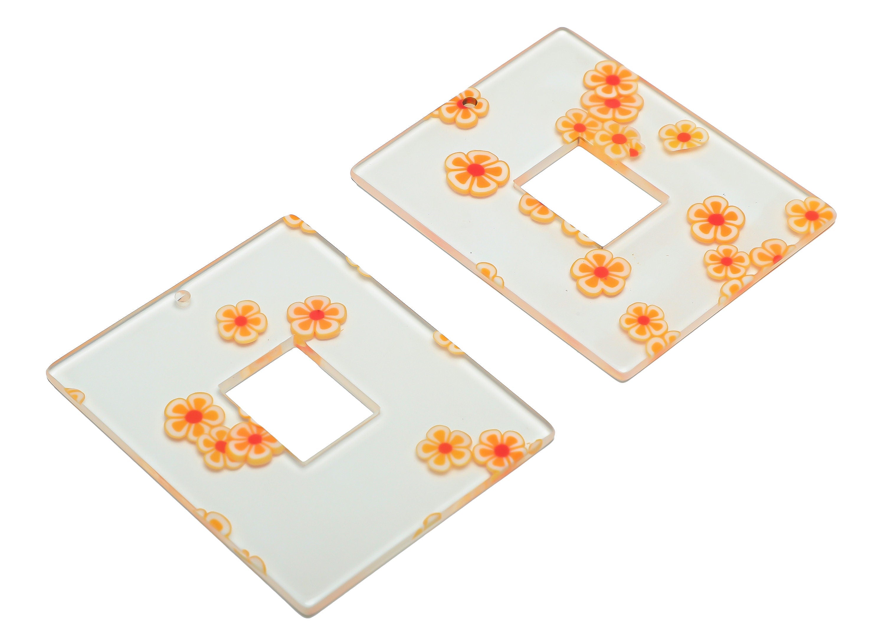 Acrylic Rectangle Charm - Acrylic Summer Flower Pendant - Acrylic Earring Charm - Jewelry Making - Code:A960 - 49x39.89x2mm - AC2614-A960 - DOMEDBAZAAR