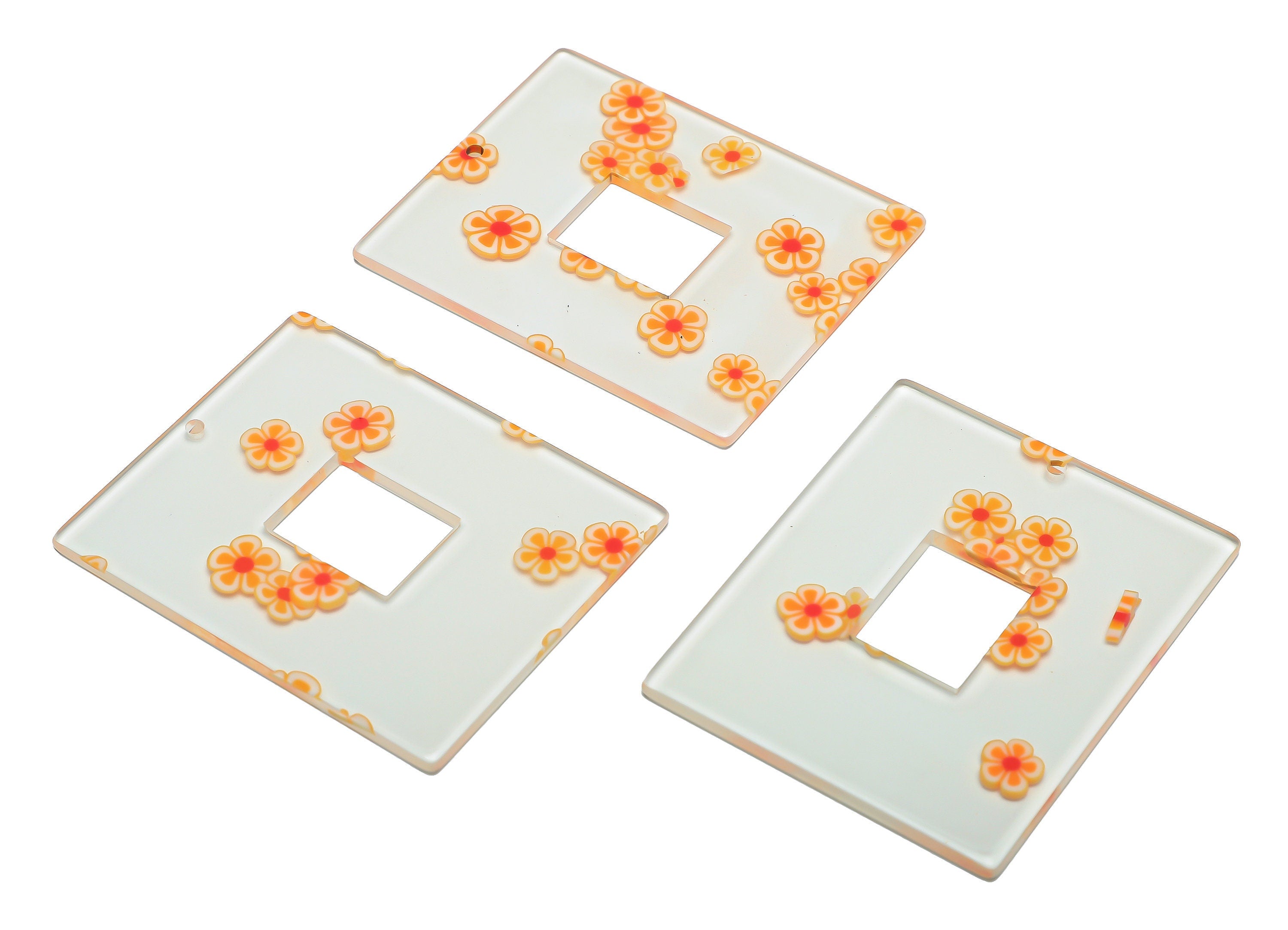 Acrylic Rectangle Charm - Acrylic Summer Flower Pendant - Acrylic Earring Charm - Jewelry Making - Code:A960 - 49x39.89x2mm - AC2614-A960 - DOMEDBAZAAR