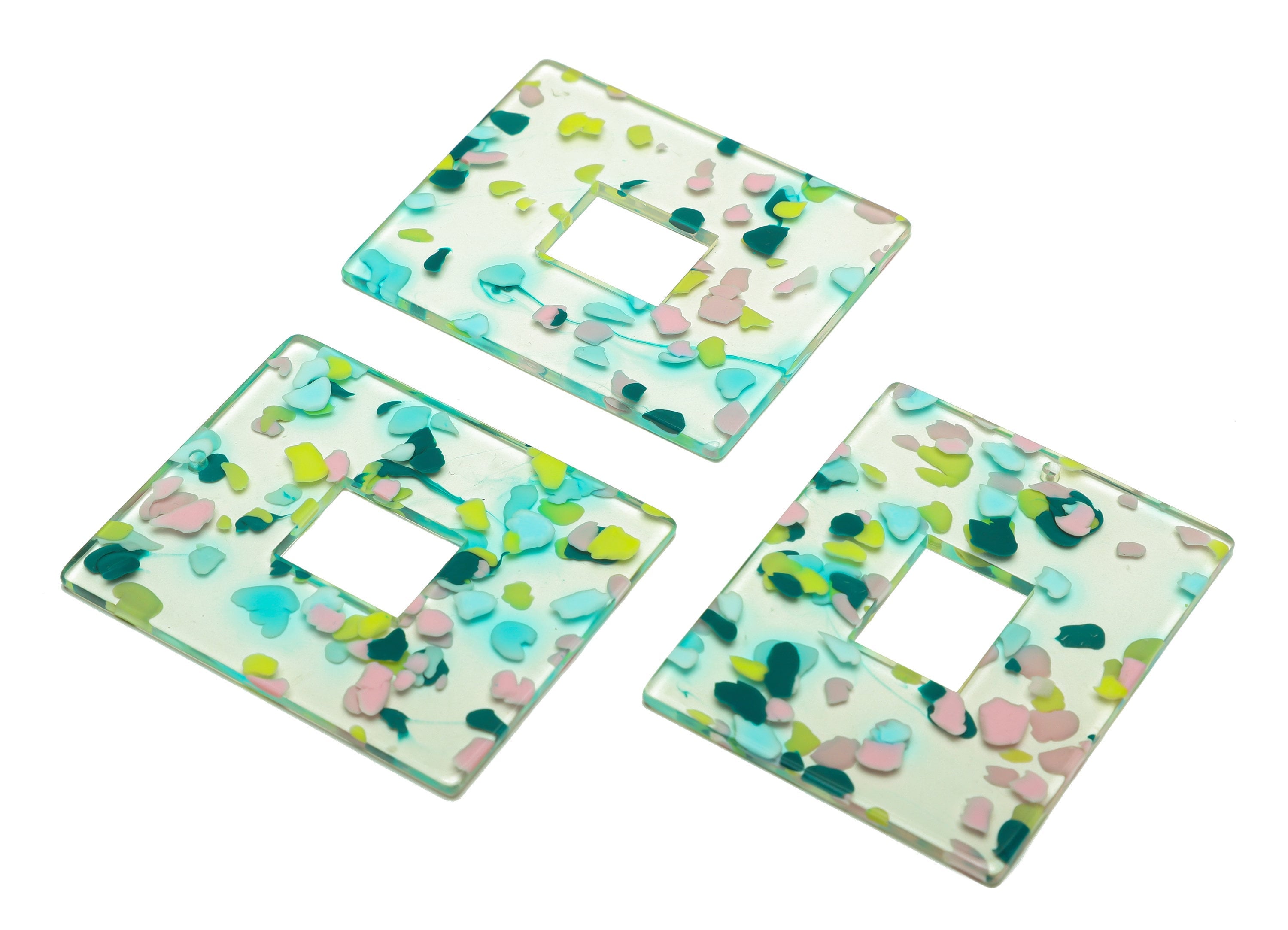 Acrylic Rectangle Charm - Acrylic Big Rectangle Pendant - Acrylic Earring Charm - Jewelry Making - Code:A222 - 49x39.89x2mm - AC2614-A222 - DOMEDBAZAAR