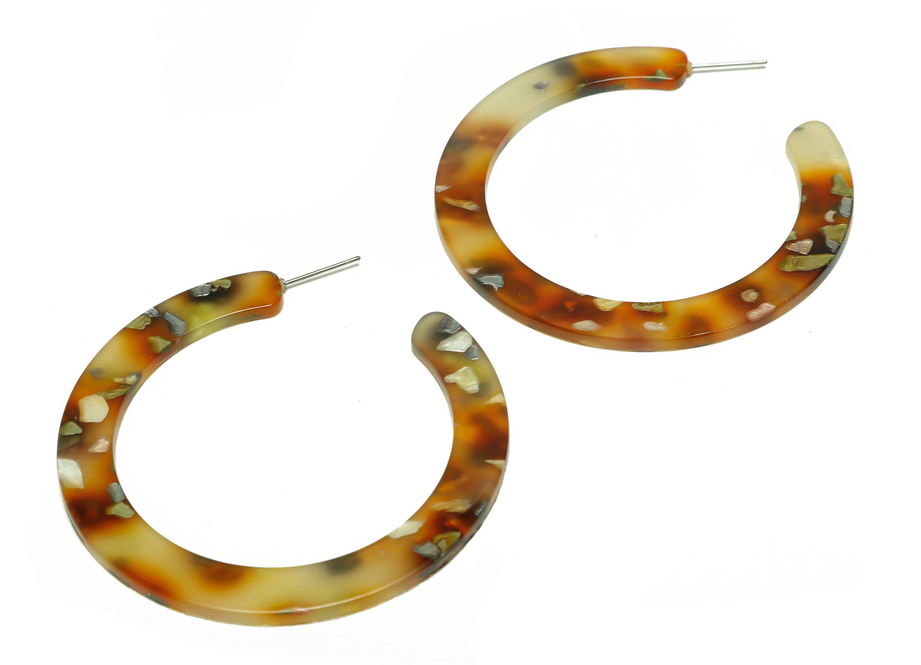 Acrylic Open Hoop Earrings Stud - Acrylic Hoop Earring - Acrylic Round Earring Post - Open Circle - Color Code:607 - 62x60x2mm - AC2615-A607 - DOMEDBAZAAR