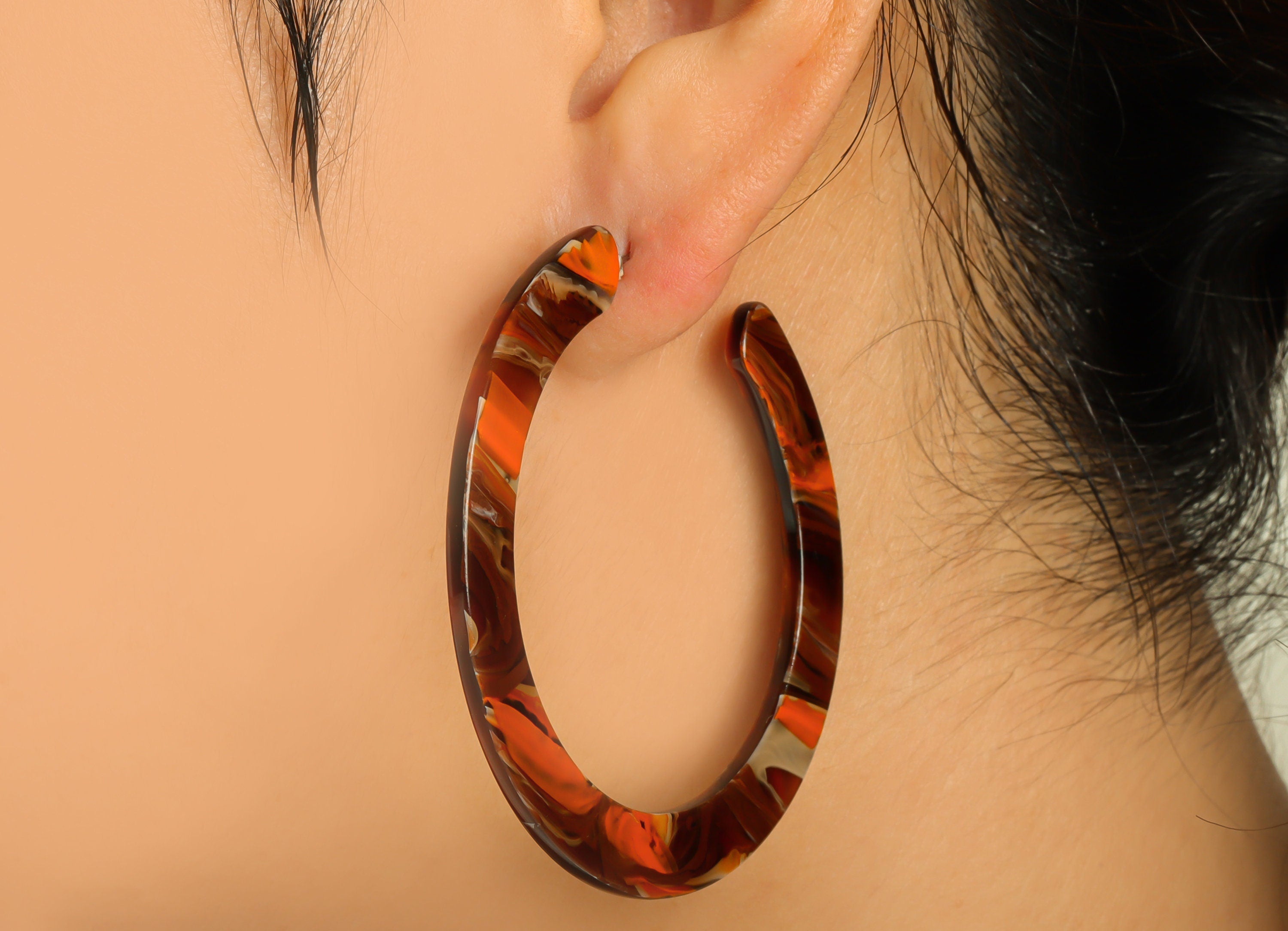Acrylic Open Hoop Earrings Stud - Acrylic Hoop Earring - Acrylic Round Earring Post - Open Circle - Color Code:937 - 61x60x2mm - AC2615-A937 - DOMEDBAZAAR