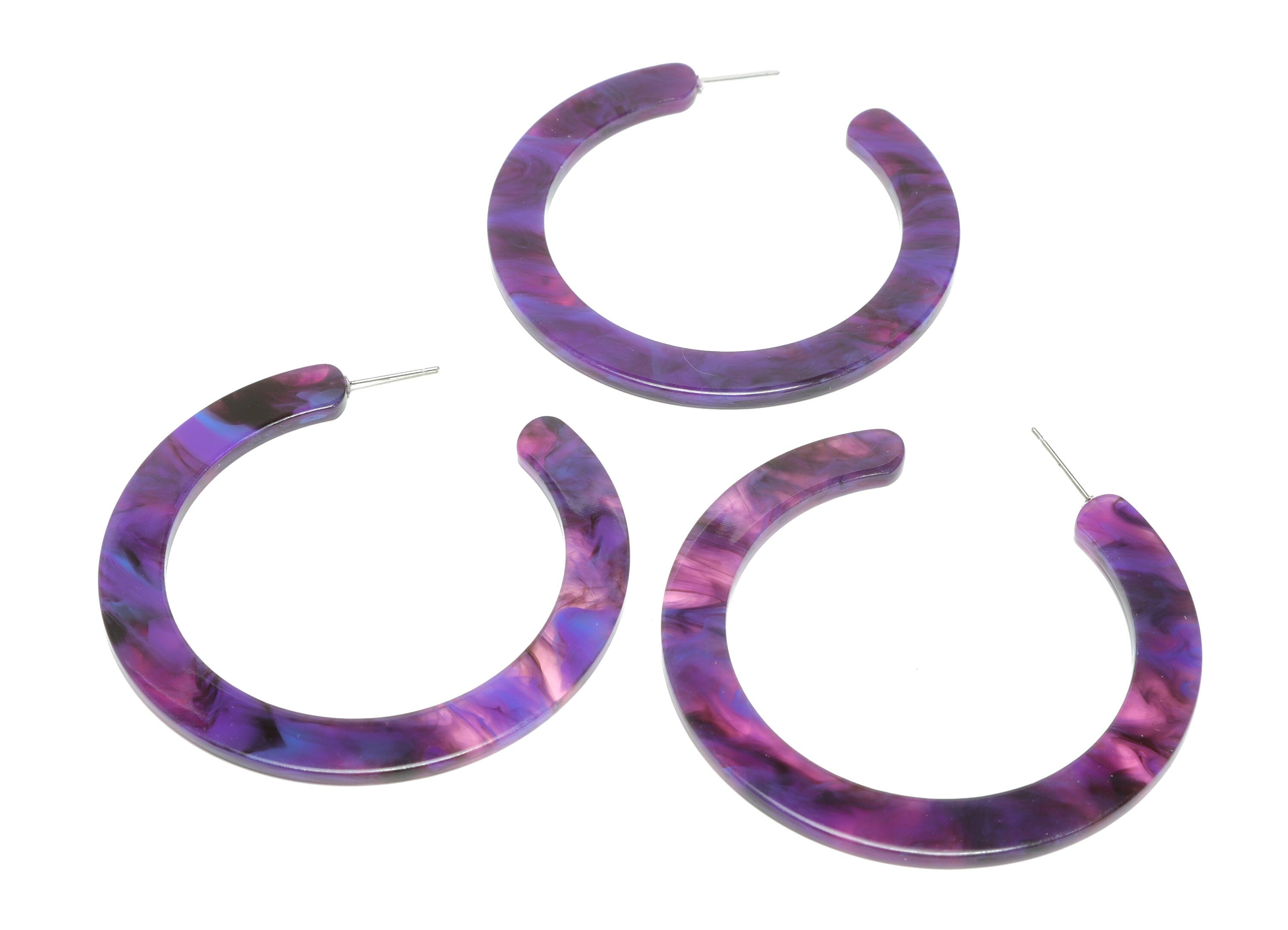 Acrylic Open Hoop Earrings Stud - Acrylic Hoop Earring - Acrylic Round Earring Post - Open Circle - Color Code:973 - 61x60x2mm - AC2615-A973 - DOMEDBAZAAR