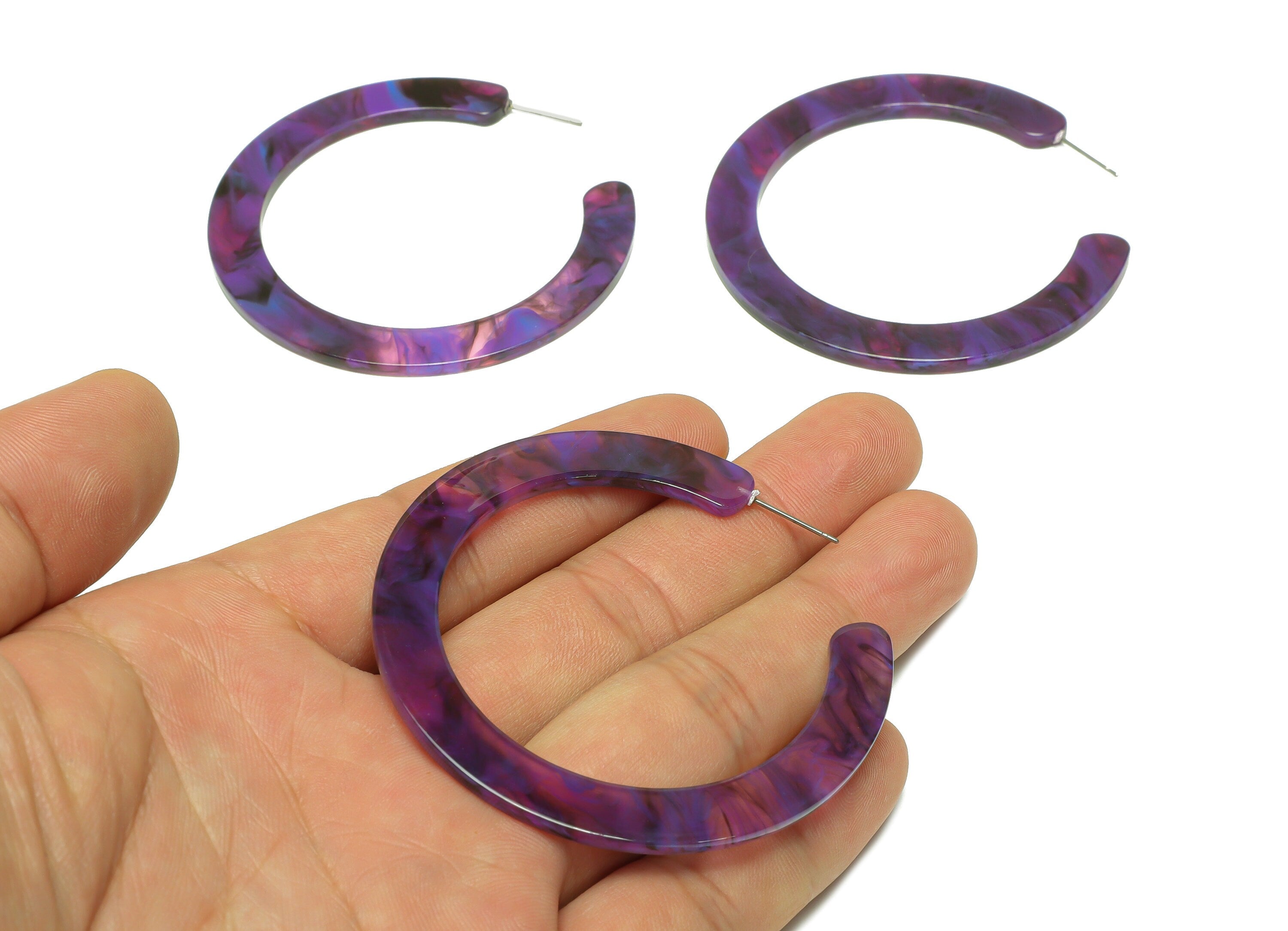 Acrylic Open Hoop Earrings Stud - Acrylic Hoop Earring - Acrylic Round Earring Post - Open Circle - Color Code:973 - 61x60x2mm - AC2615-A973 - DOMEDBAZAAR