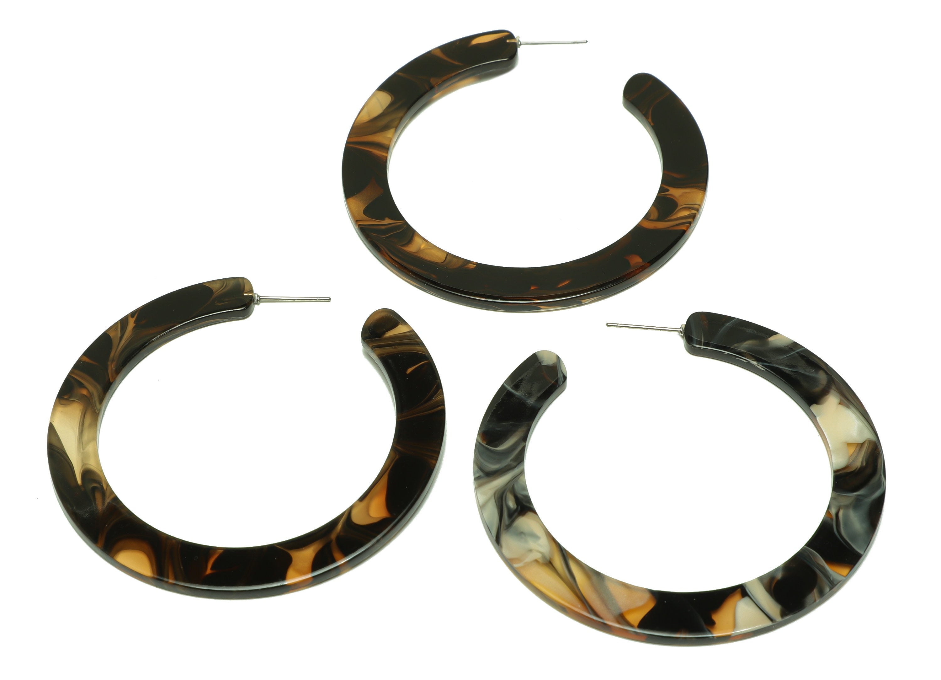 Acrylic Open Hoop Earrings Stud - Acrylic Hoop Earring - Acrylic Round Earring Post - Coffee Color - Color Code:931 -61x60x2mm - AC2615-A931 - DOMEDBAZAAR